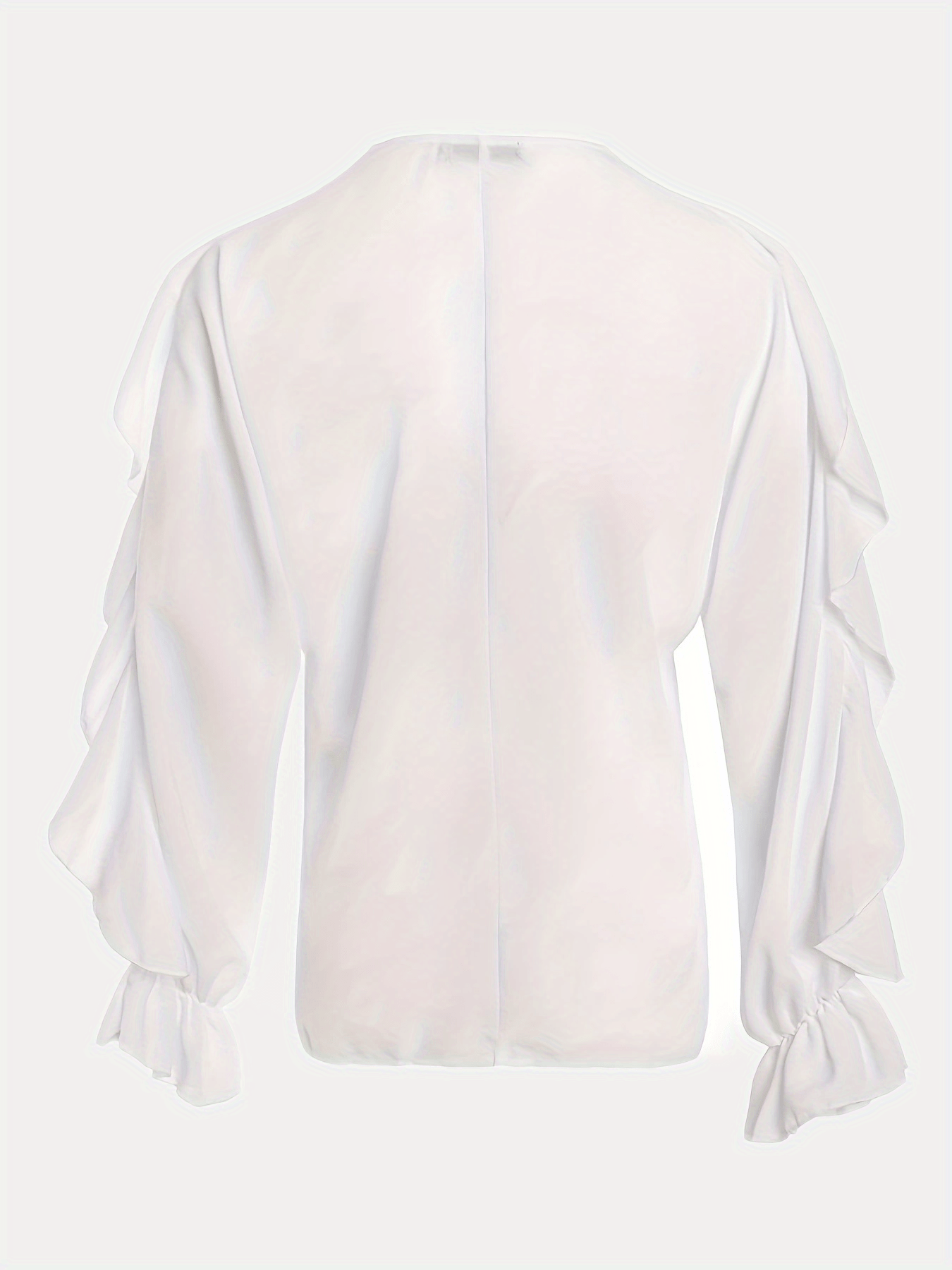 gbolsos Ruffle Trim Solid Blouse, Sexy V Neck Button Front Long Sleeve Blouse, Women's Clothing