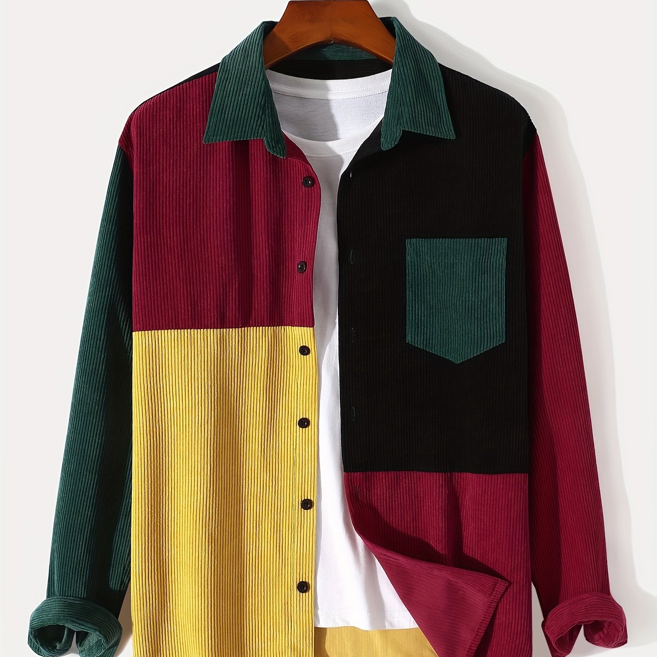 gbolsos Fashionable And Simple Men's Long Sleeve Multicolor Patchwork Casual Lapel Simple Jacket, Trendy And Versatile, Suitable For Dates