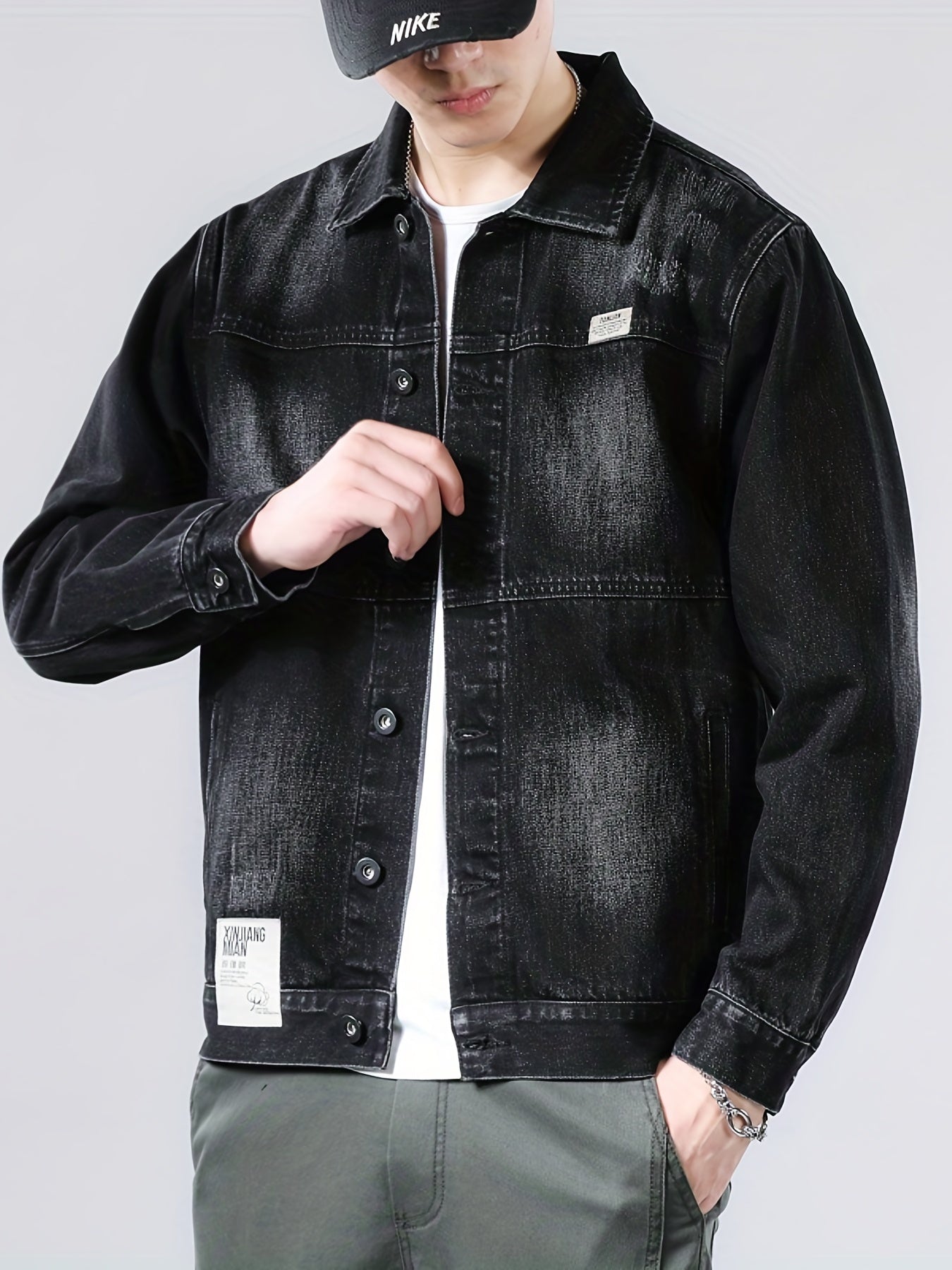 gbolsos Chic Denim Jacket, Men's Casual Street Style Button Up Jacket Coat For Spring Fall