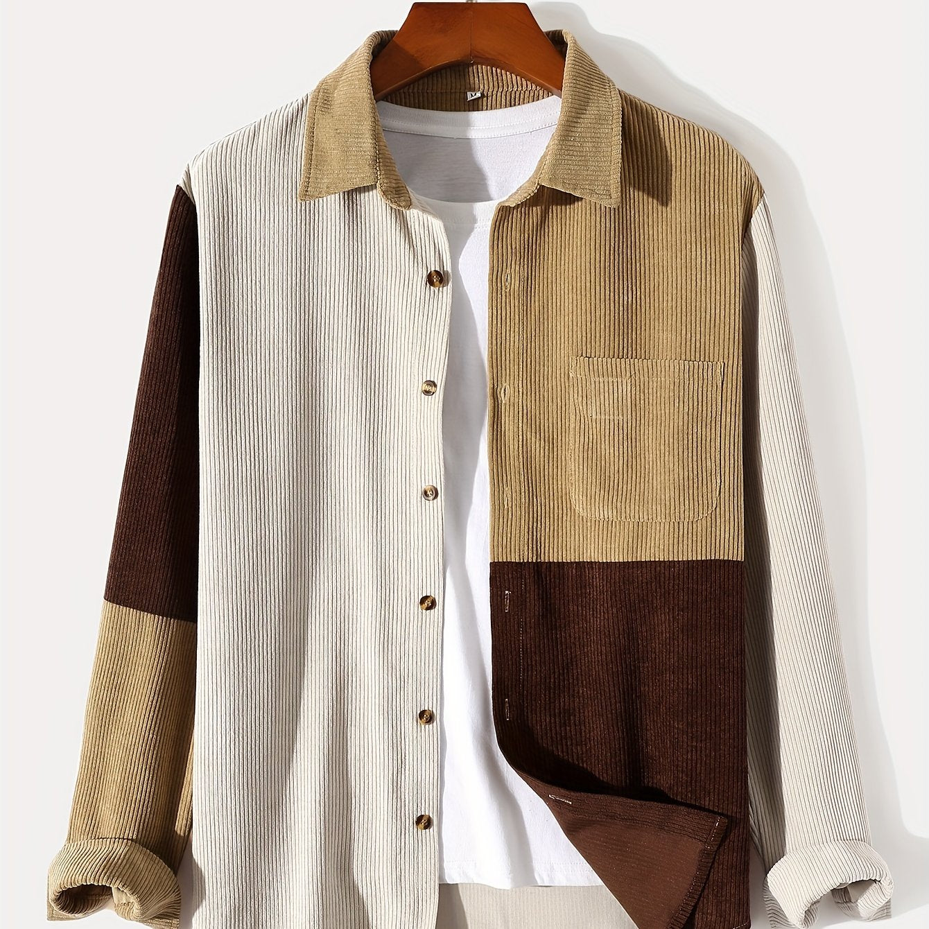 gbolsos Fashionable And Simple Men's Long Sleeve Multicolor Patchwork Casual Lapel Simple Jacket, Trendy And Versatile, Suitable For Dates