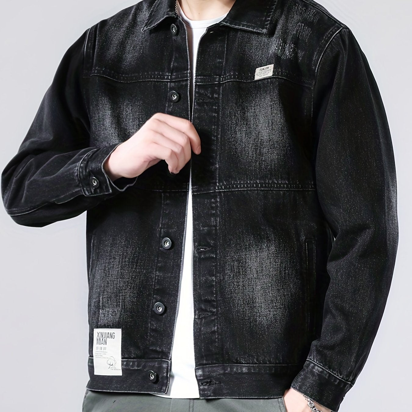 gbolsos Chic Denim Jacket, Men's Casual Street Style Button Up Jacket Coat For Spring Fall