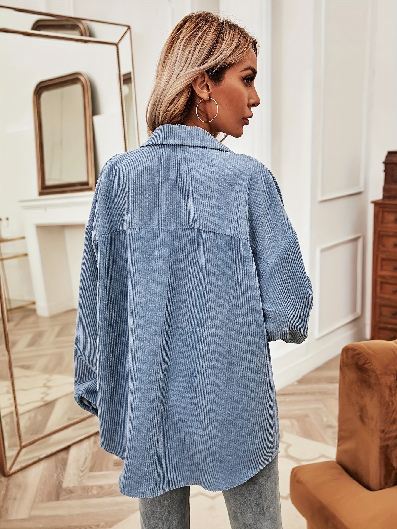 gbolsos Button Front Simple Jacket, Casual Long Sleeve Versatile Outerwear, Women's Clothing