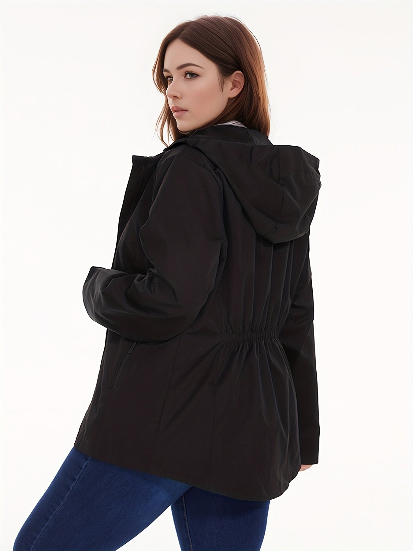 gbolsos Solid Zip Up Hooded Jacket, Casual Long Sleeve Versatile Outerwear, Women's Clothing