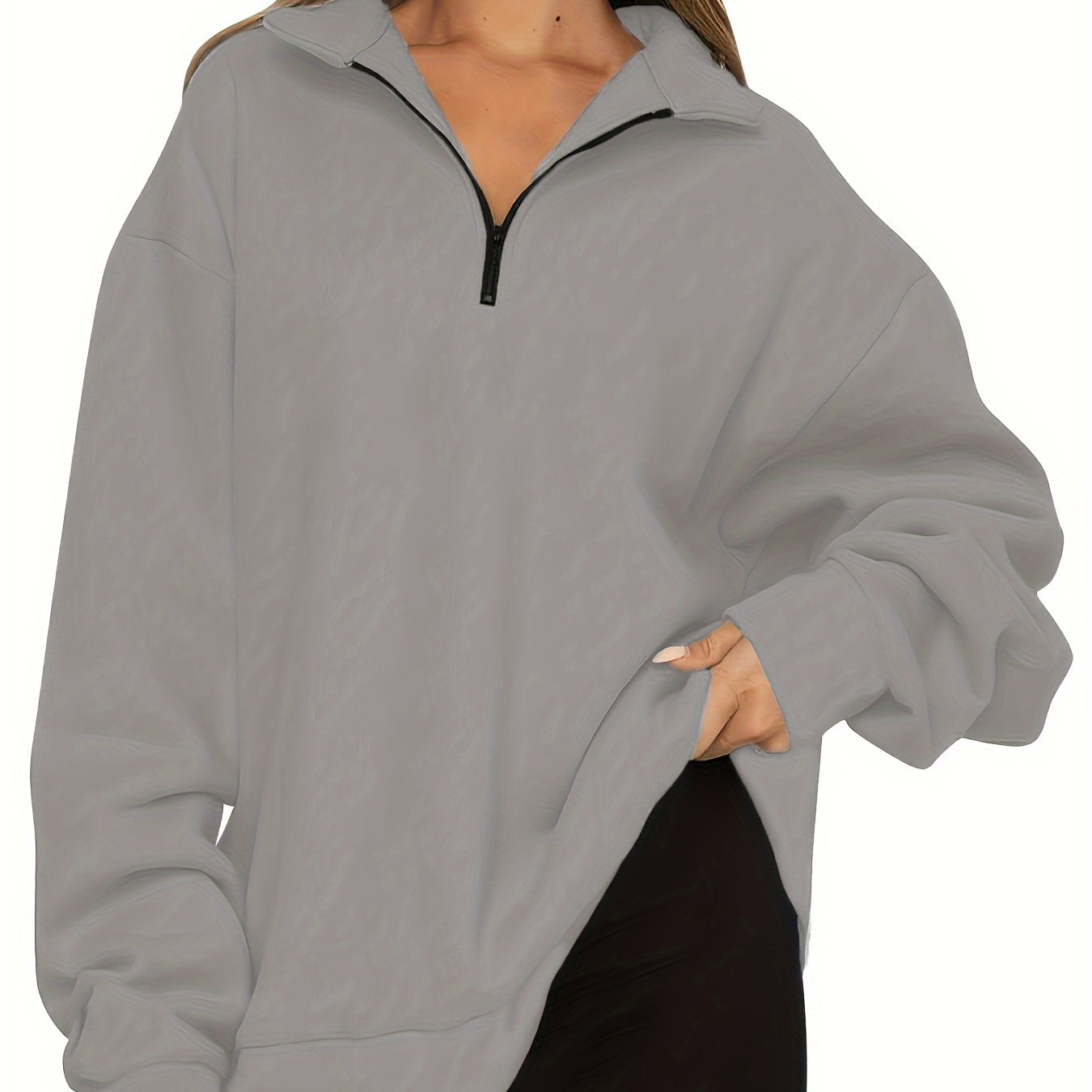 Quarter Zip Lapel Neck Sweatshirt, Casual Sporty Long Sleeve Sweatshirt For Fall & Winter, Women's Clothing