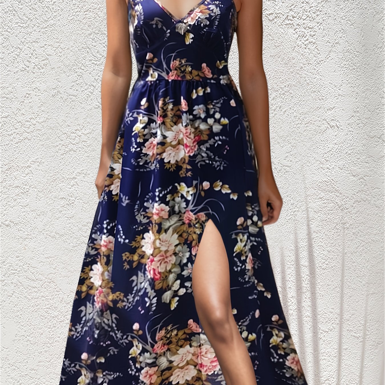gbolsos Tropical Print Cami Dress, Vacation Split Thigh Sleeveless Summer Maxi Dress, Women's Clothing