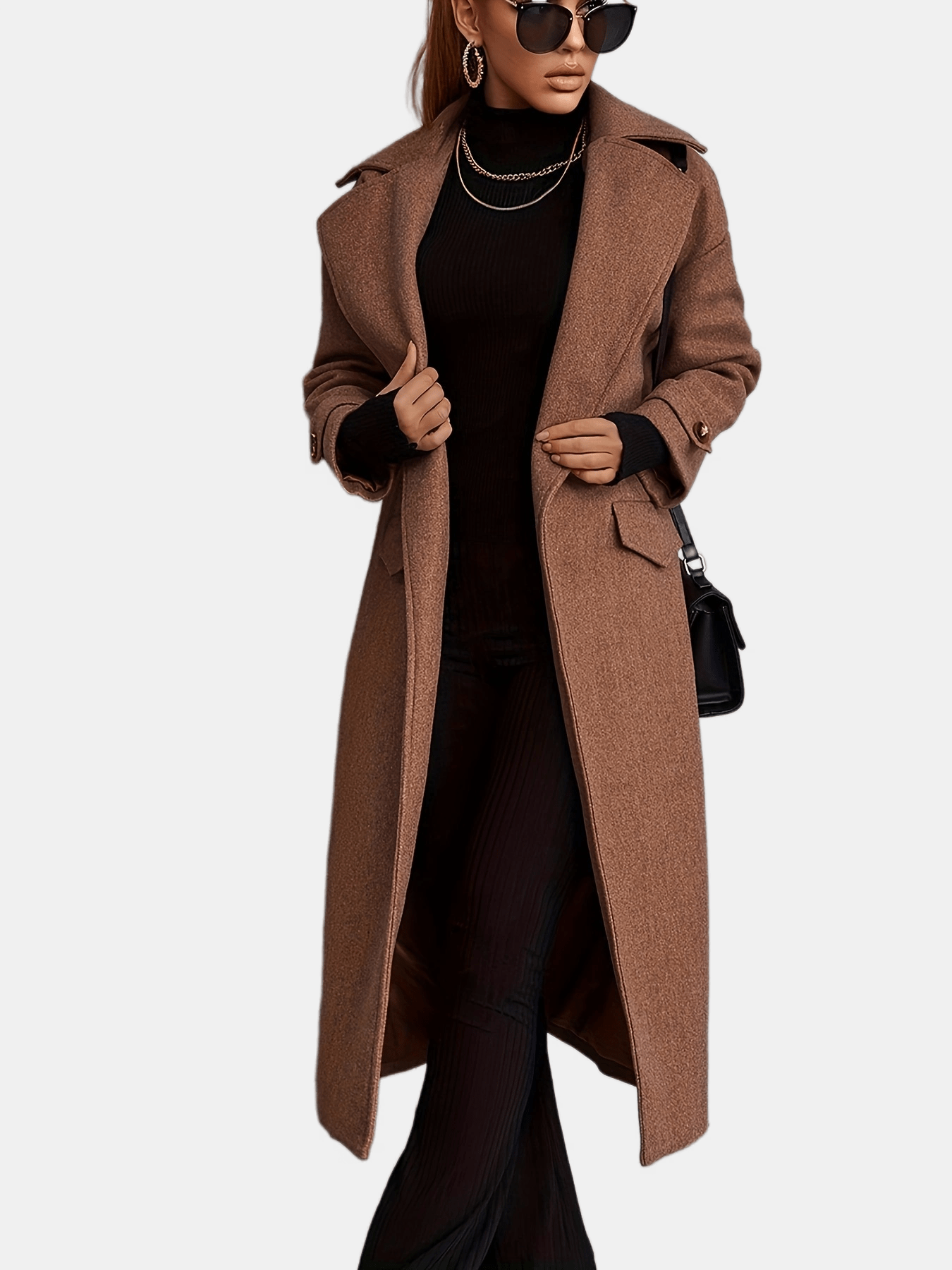 gbolsos Long Length Waterfall Collar Coat, Elegant Open Front Long Sleeve Outerwear, Women's Clothing