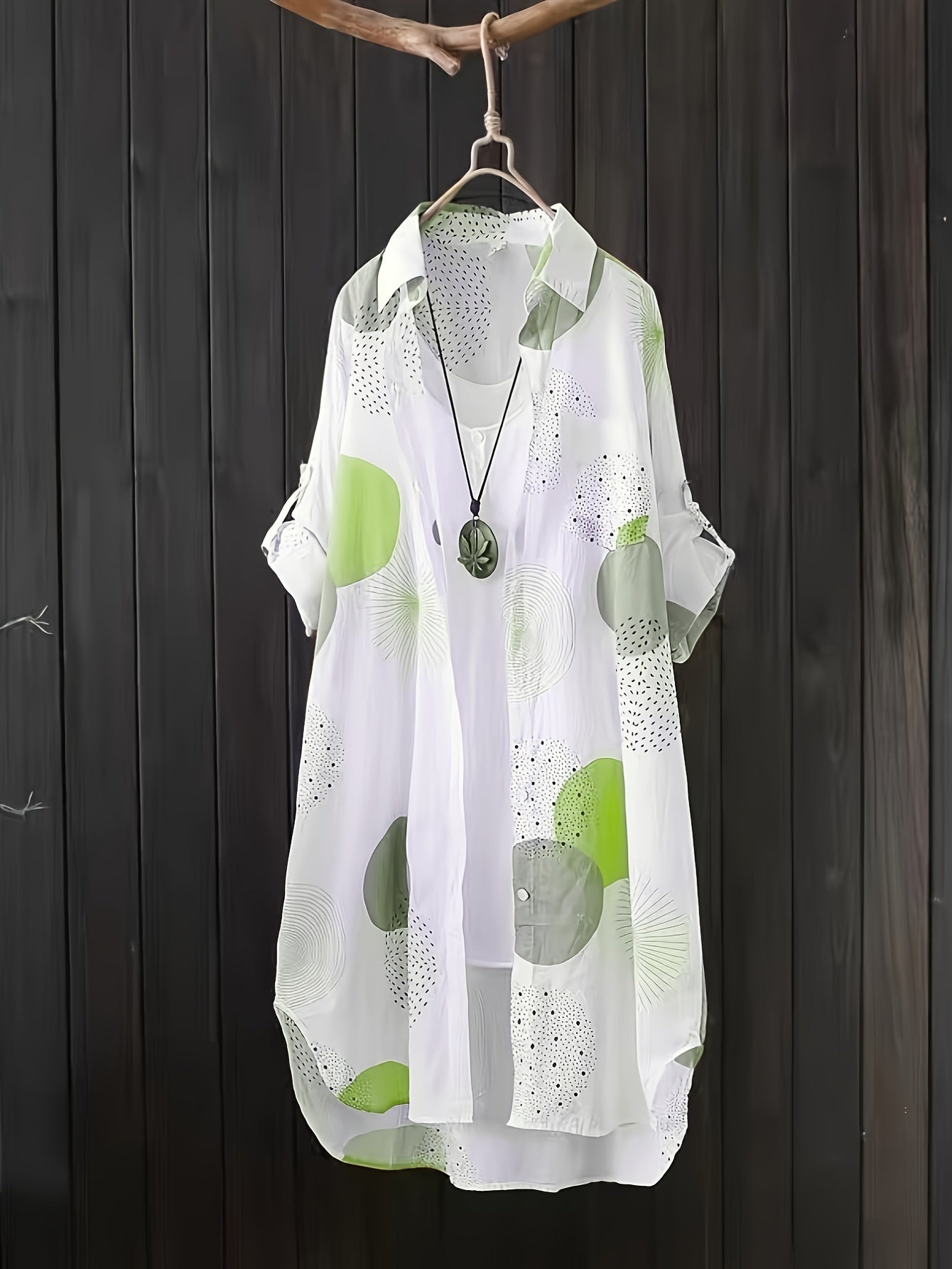 gbolsos Allover Print Button Front Blouse, Casual Long Sleeve Thigh Length Blouse For Spring & Fall, Women's Clothing