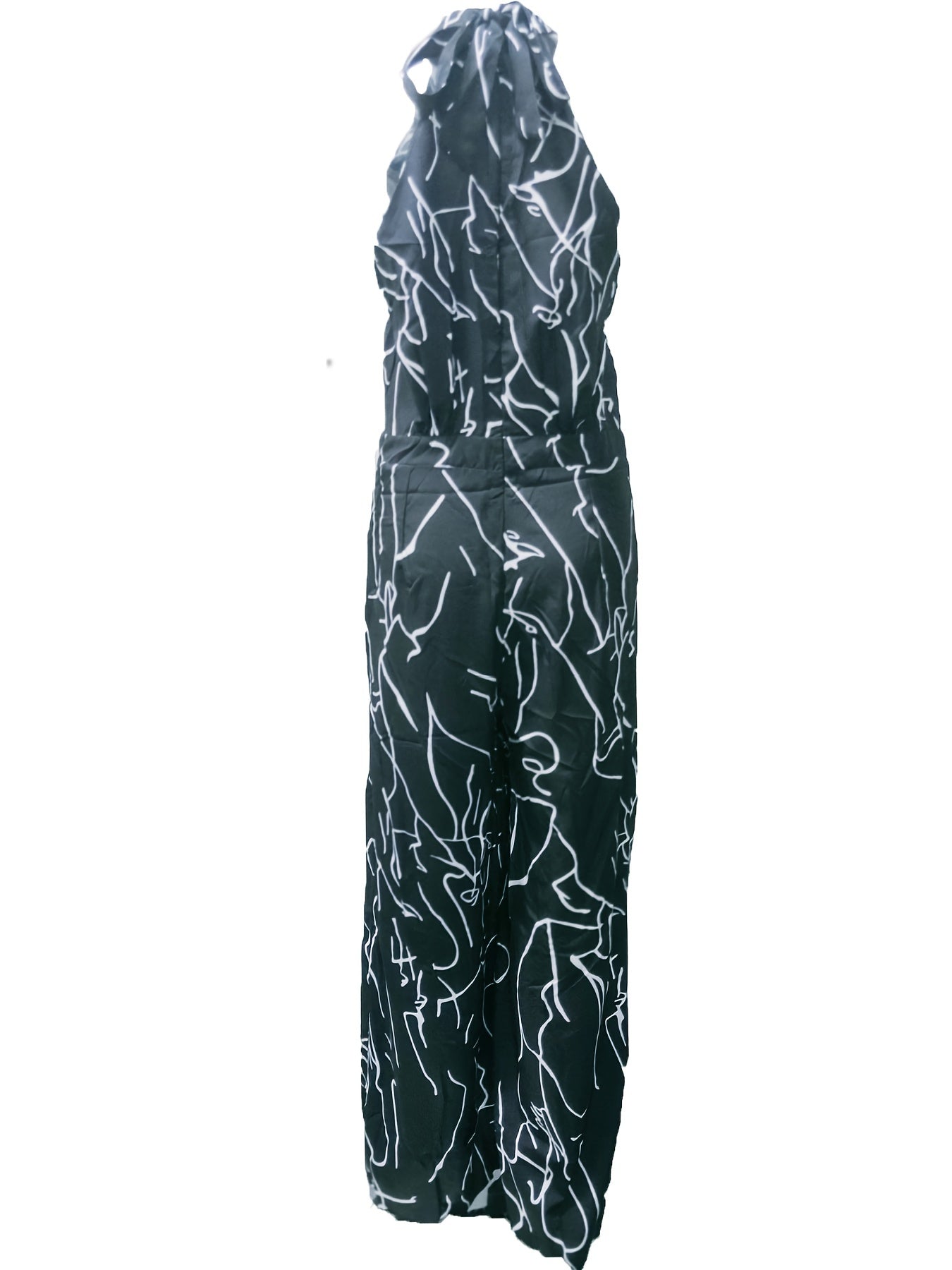 gbolsos Elegant Tie Waist Halter Jumpsuit, Casual Floral Print Sleeveless Summer Wide Leg Jumpsuit, Women's Clothing