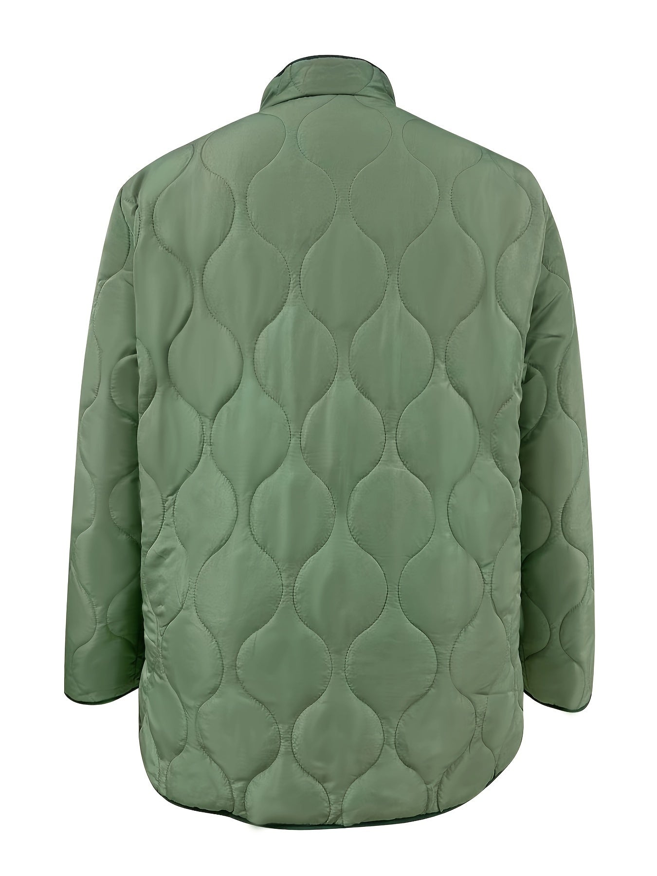gbolsos Plus Size Casual Coat, Women's Plus Solid Quilted Long Sleeve Button Up Mock Neck Coat With Pockets