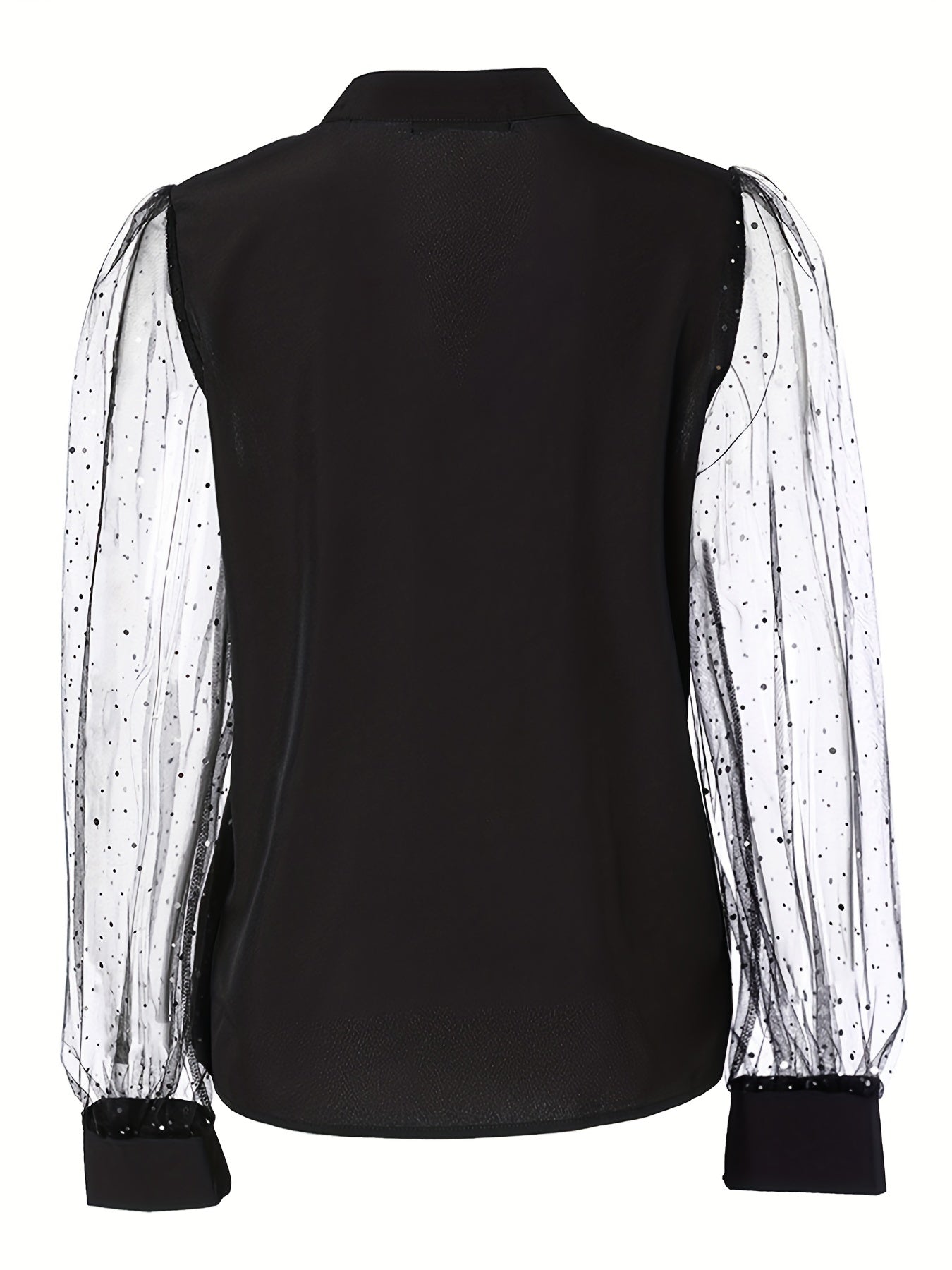 gbolsos Solid Sheer Sleeve Blouse, Elegant V Neck Blouse For Spring & Fall, Women's Clothing