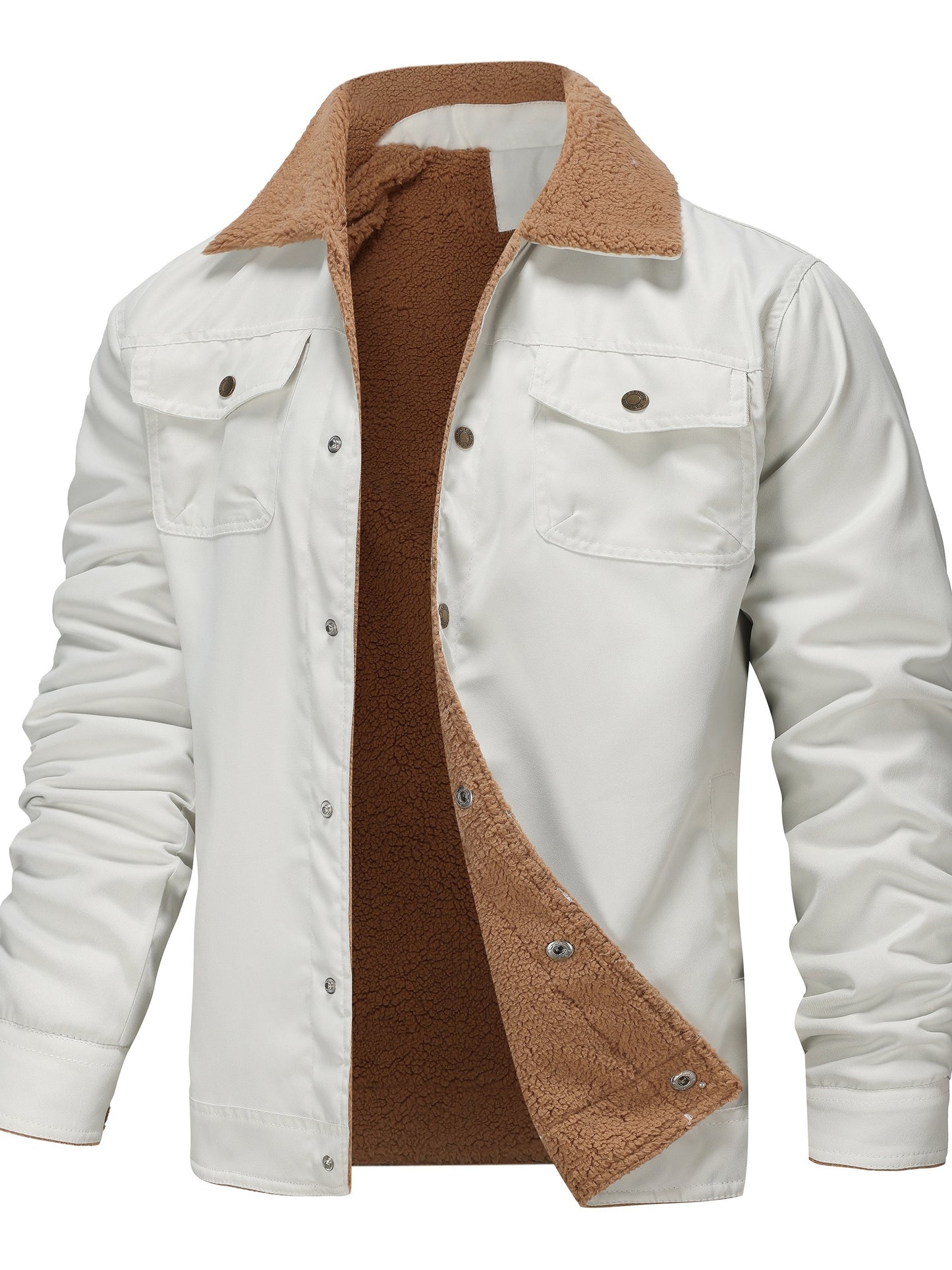 gbolsos Men's Warm Fleece Cargo Jacket For Fall Winter, Casual Warm Thick Coat For Outdoor Activities