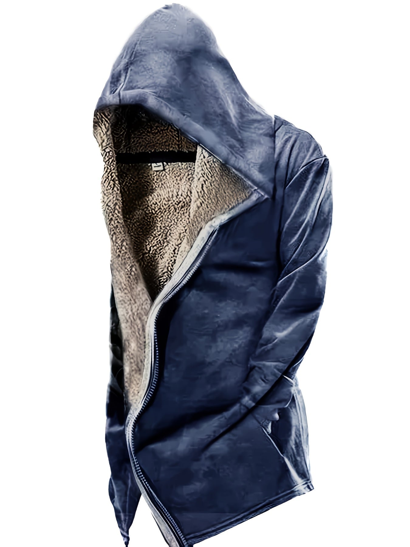 gbolsos Vintage Skull 3D Print, Plus Size Men's Fleece Hooded Jacket, Casual Thermal Jacket