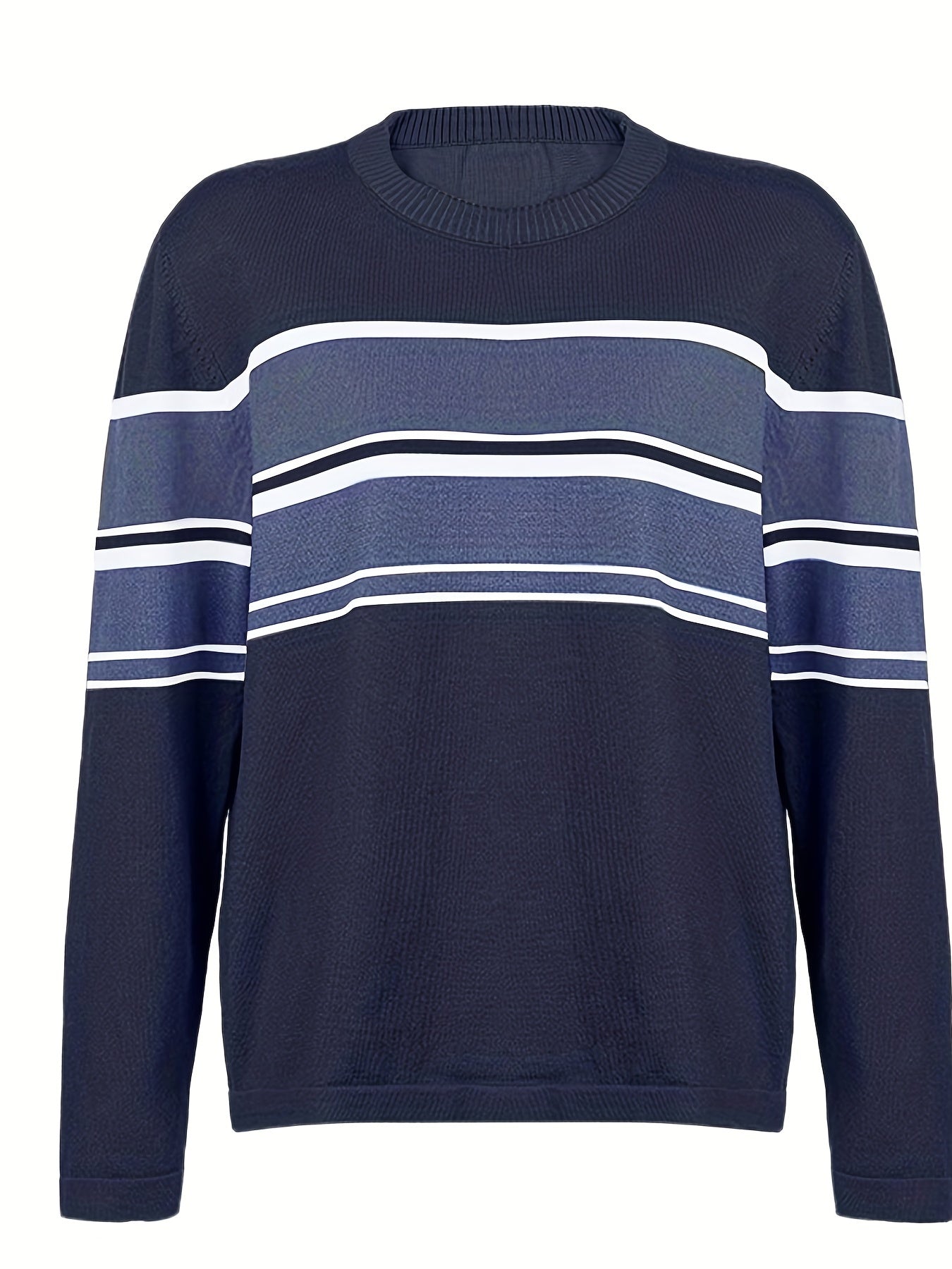 gbolsos Striped Print Knit Sweater, Casual Crew Neck Long Sleeve Sweater, Women's Clothing