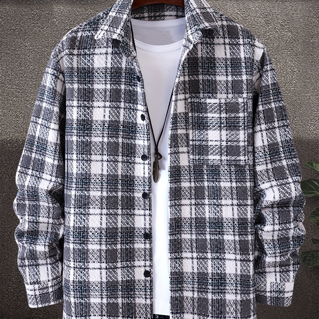 gbolsos Various Pattern Men's Casual Long Sleeve Lapel Shirt, Men's Thick Outwear For Fall Winter