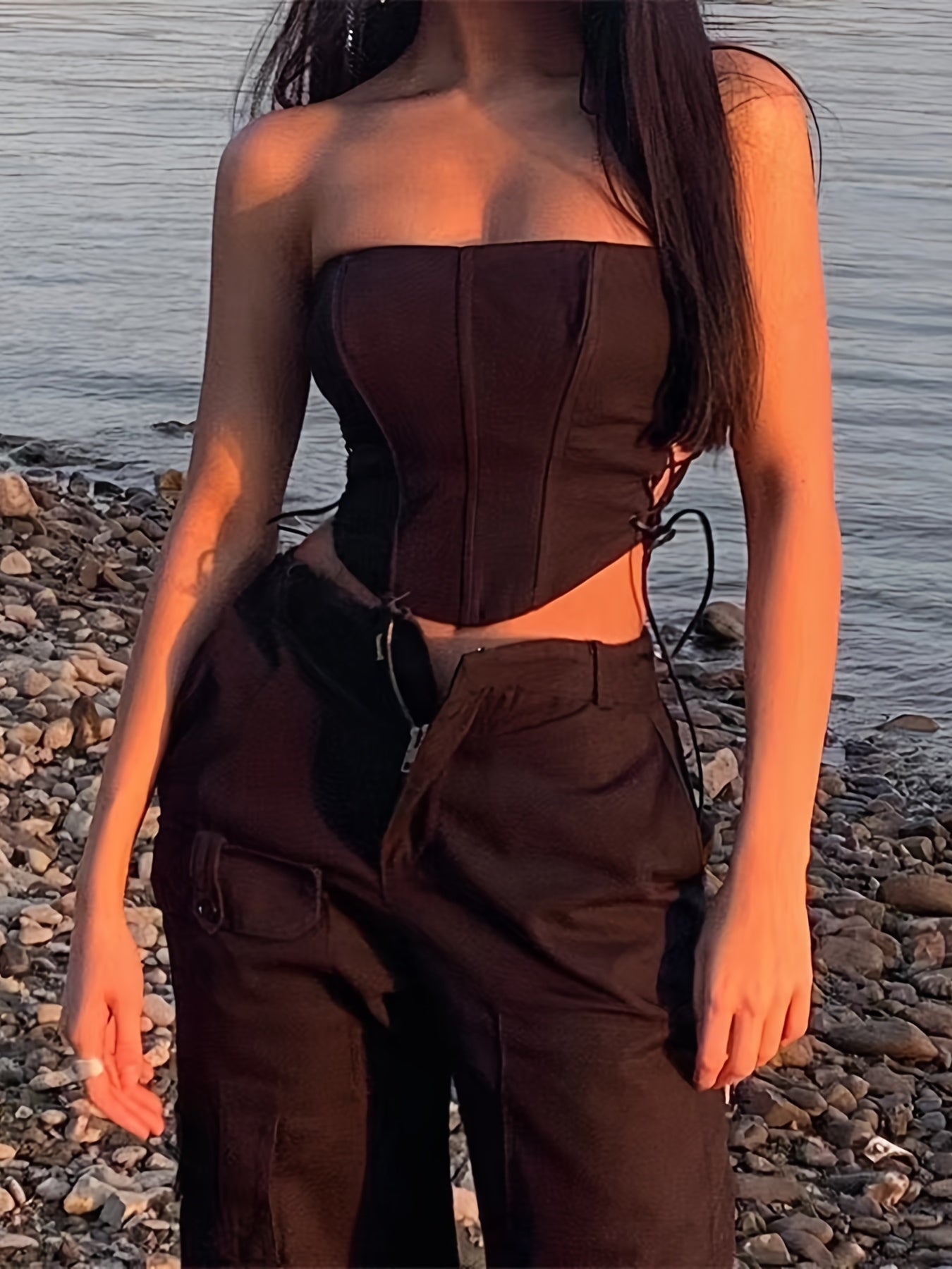 Solid Cut Out Sexy Tanks & Camis Corset Tops, Off Shoulder Camisole Backless Sexy Small Sling Tank Tops, Women's Clothing