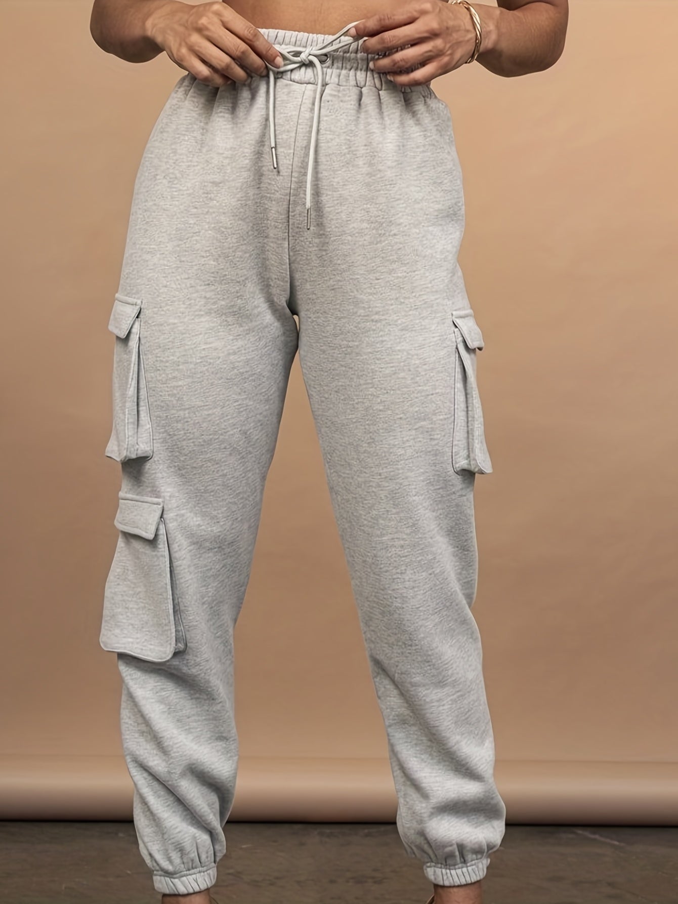 gbolsos Drawstring Baggy Cargo Pants, Casual High Waist Flap Pockets Pants, Women's Clothing