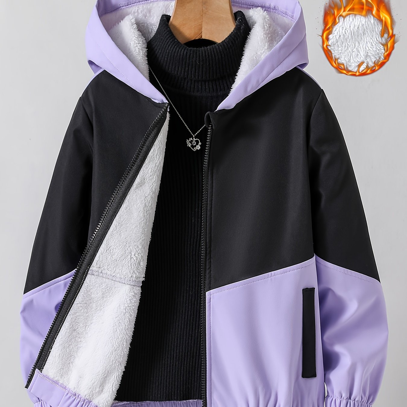 gbolsos Girls Chevron Color Block Hooded Fleece Lined Windbreaker Jacket For Teen Kids Autumn And Winter