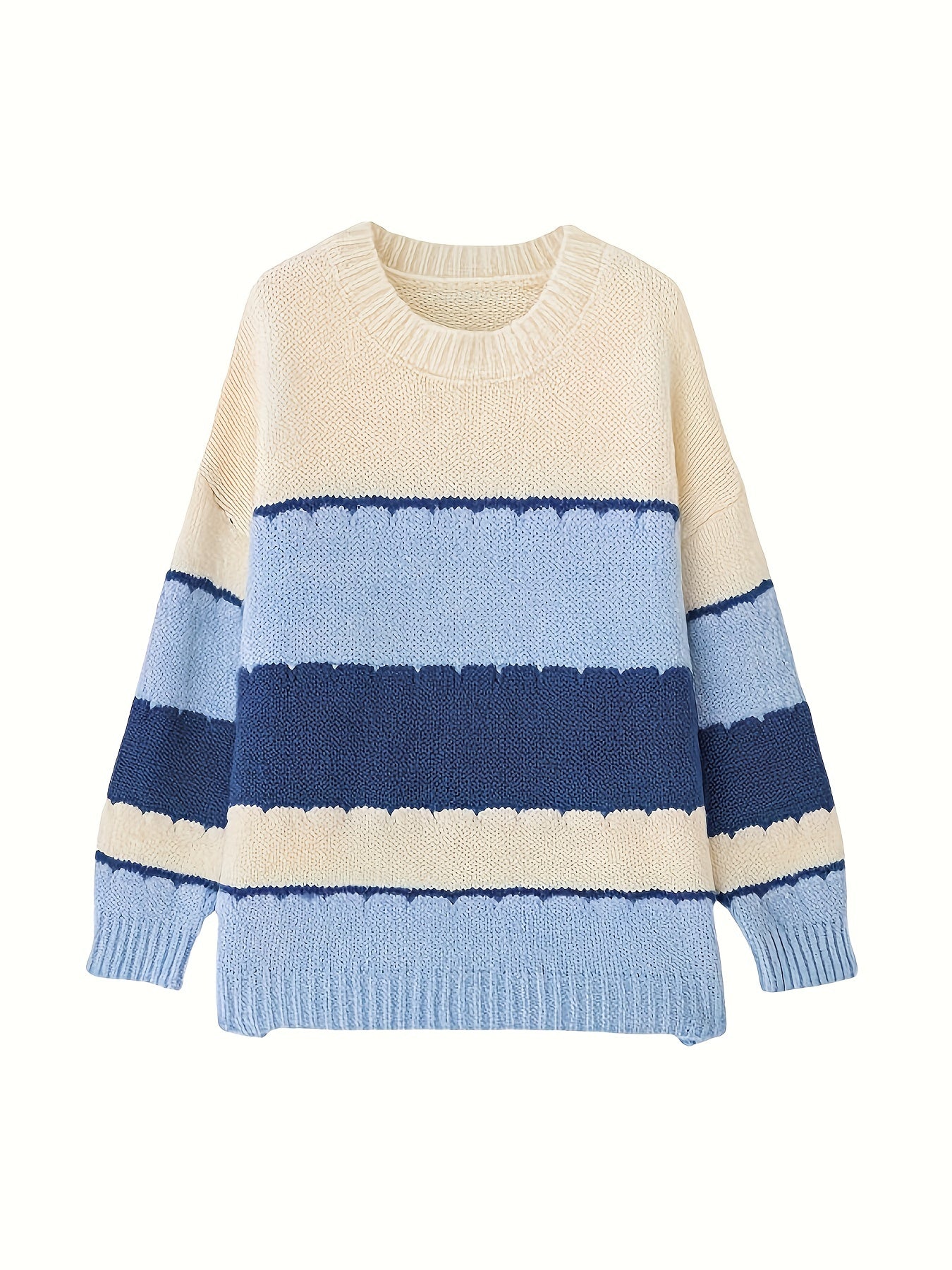 gbolsos Color Block Crew Neck Pullover Sweater, Casual Long Sleeve Soft Loose Sweater, Women's Clothing