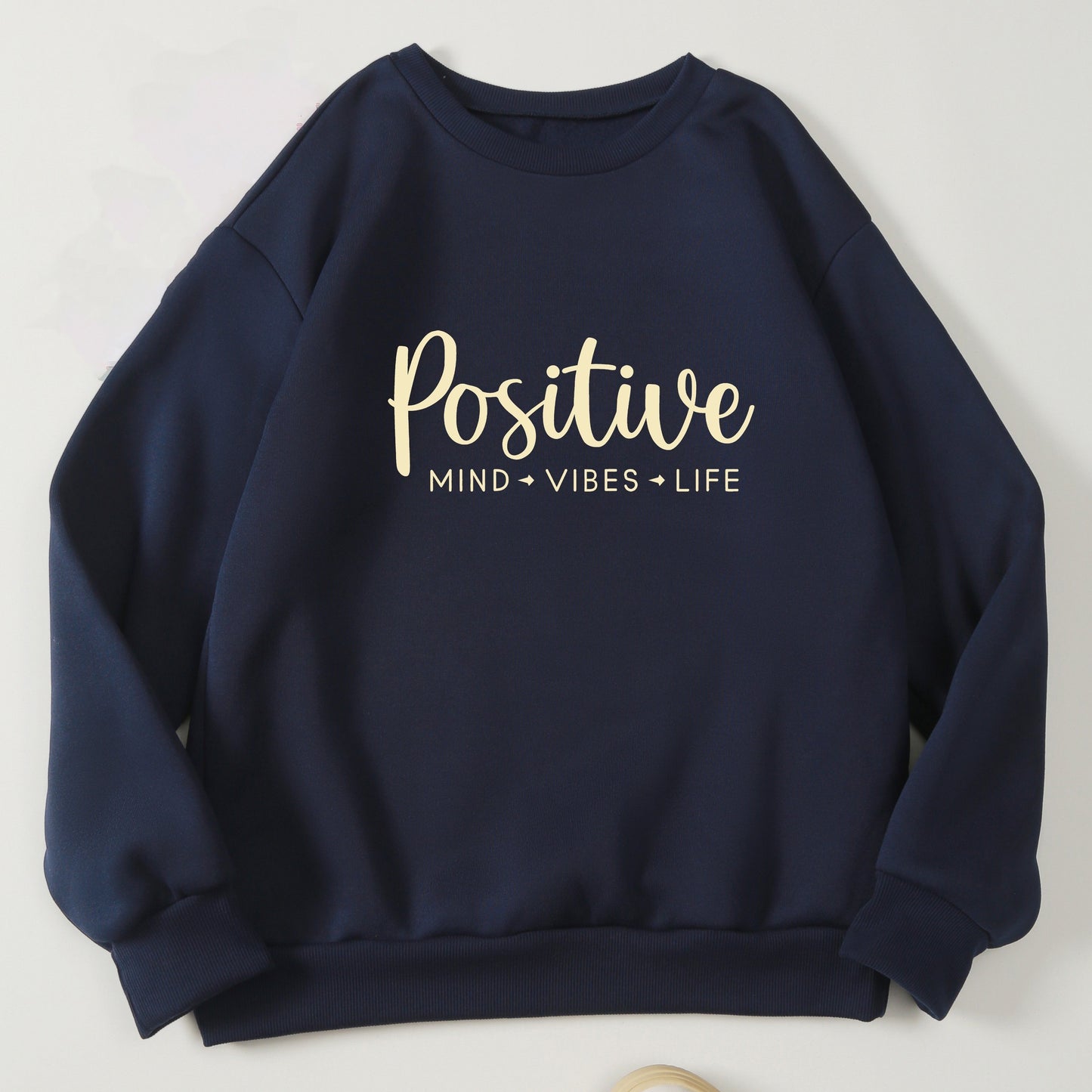 Positive Print Pullover Sweatshirt, Casual Long Sleeve Crew Neck Sweatshirt For Fall & Winter, Women's Clothing