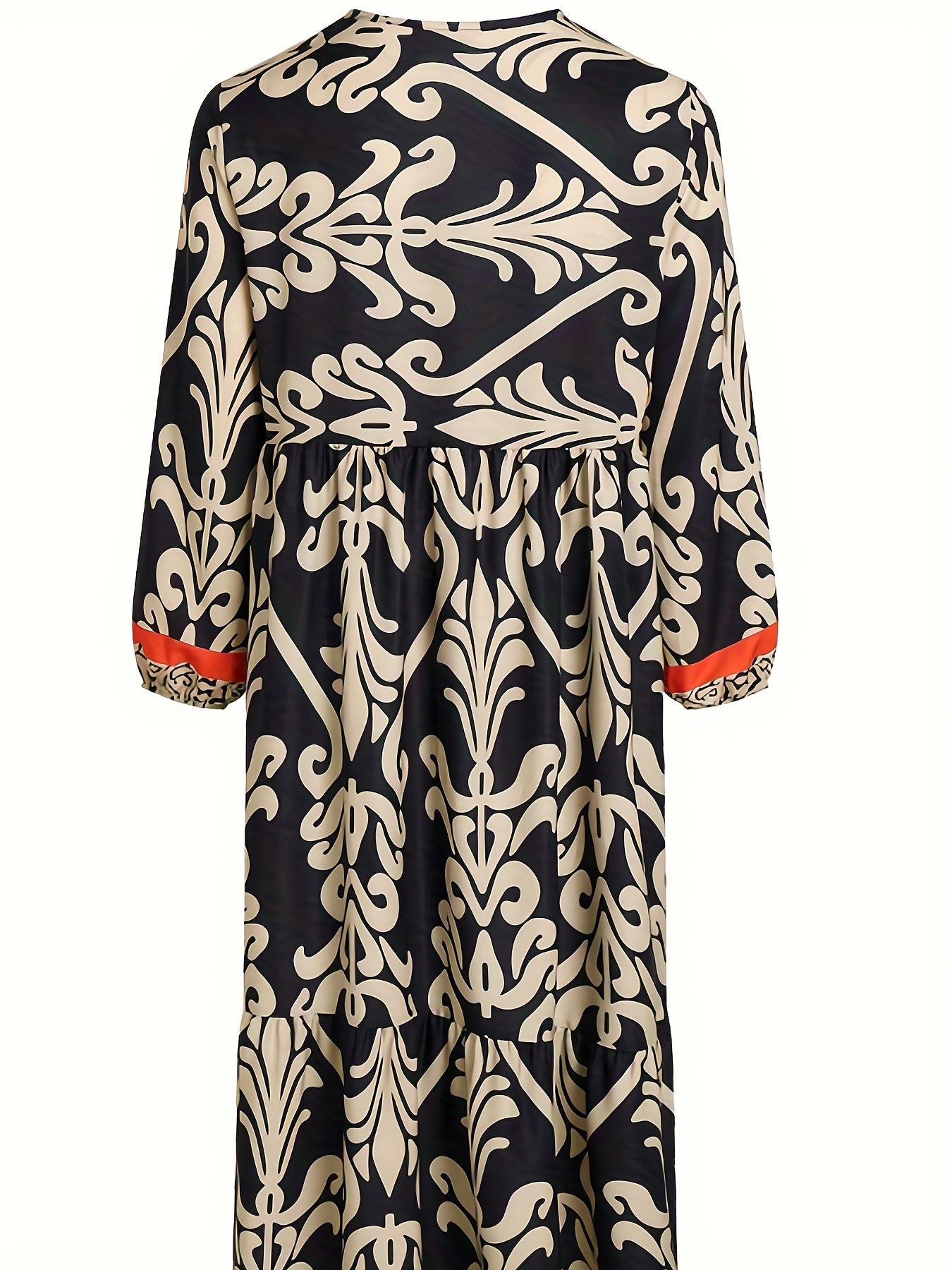 Ethnic Floral Print Dress, Boho V Neck Lantern Sleeve Dress, Women's Clothing