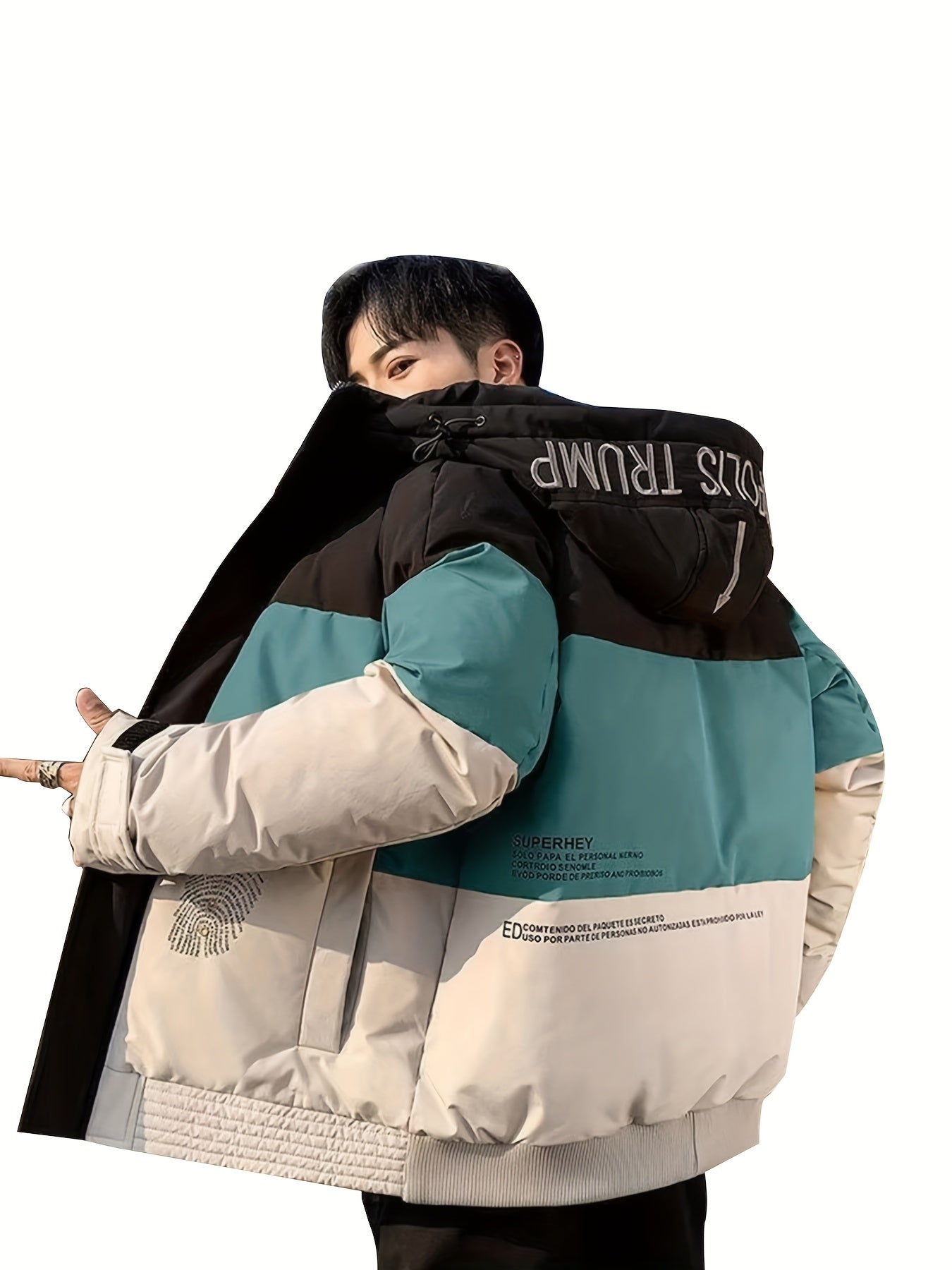 gbolsos Warm Lightweight Puffer Color Block Hooded Jackets, Men's Casual Classic Design Outwears For Fall Winter