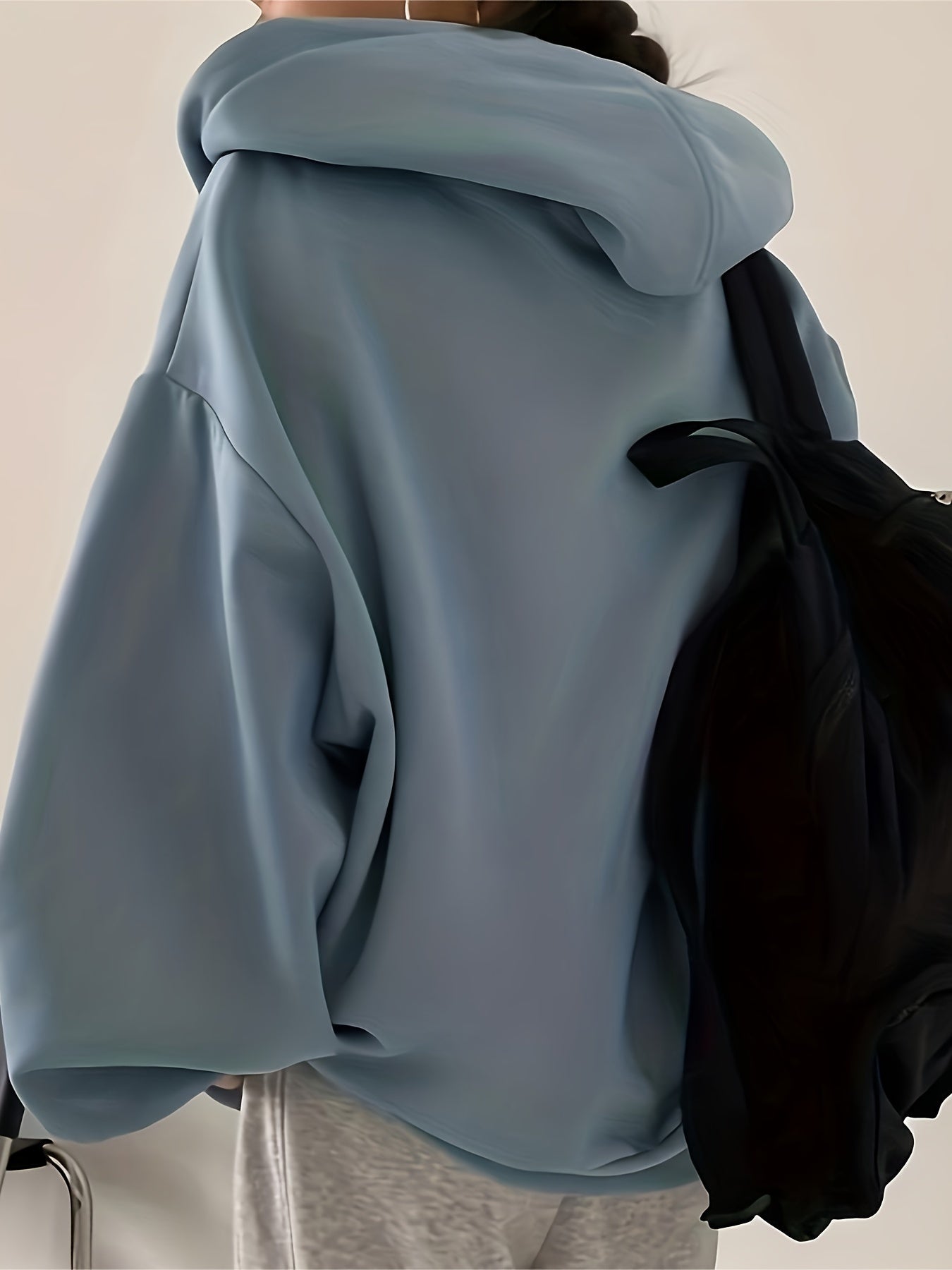 Zip-up Slant Pockets Drop Shoulder Hoodie, Casual Long Sleeve Drawstring Hoodie Outerwear, Women's Clothing