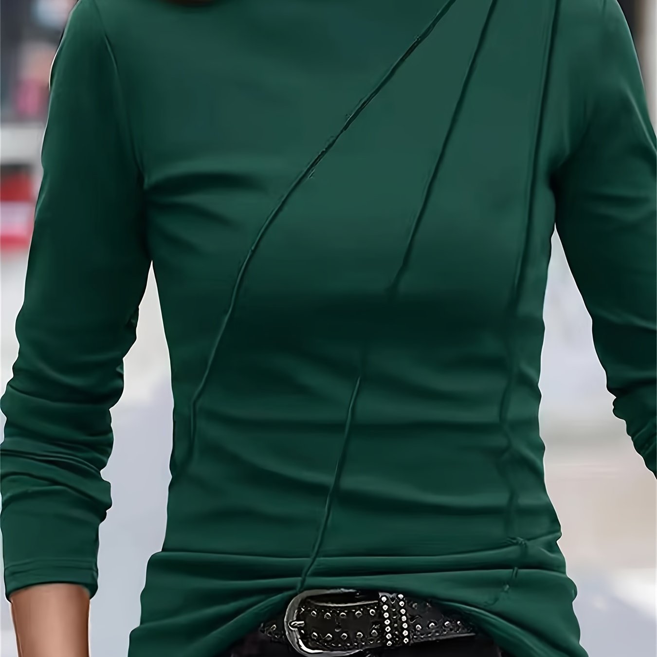 gbolsos Plus Size Mock Neck T-Shirt, Casual Solid Long Sleeve T-Shirt, Women's Plus Size Clothing