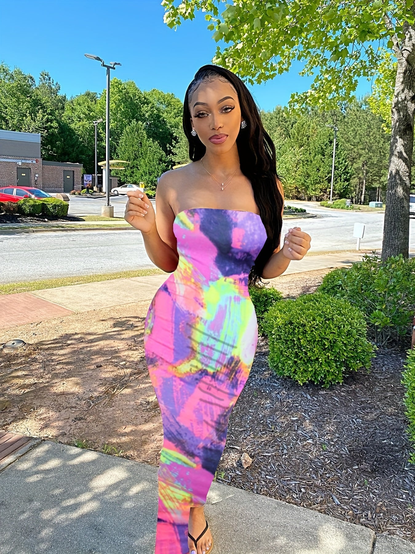 gbolsos Tie Dye Bodycon Tube Dress, Sexy Backless Stretchy Tube Dress, Women's Clothing