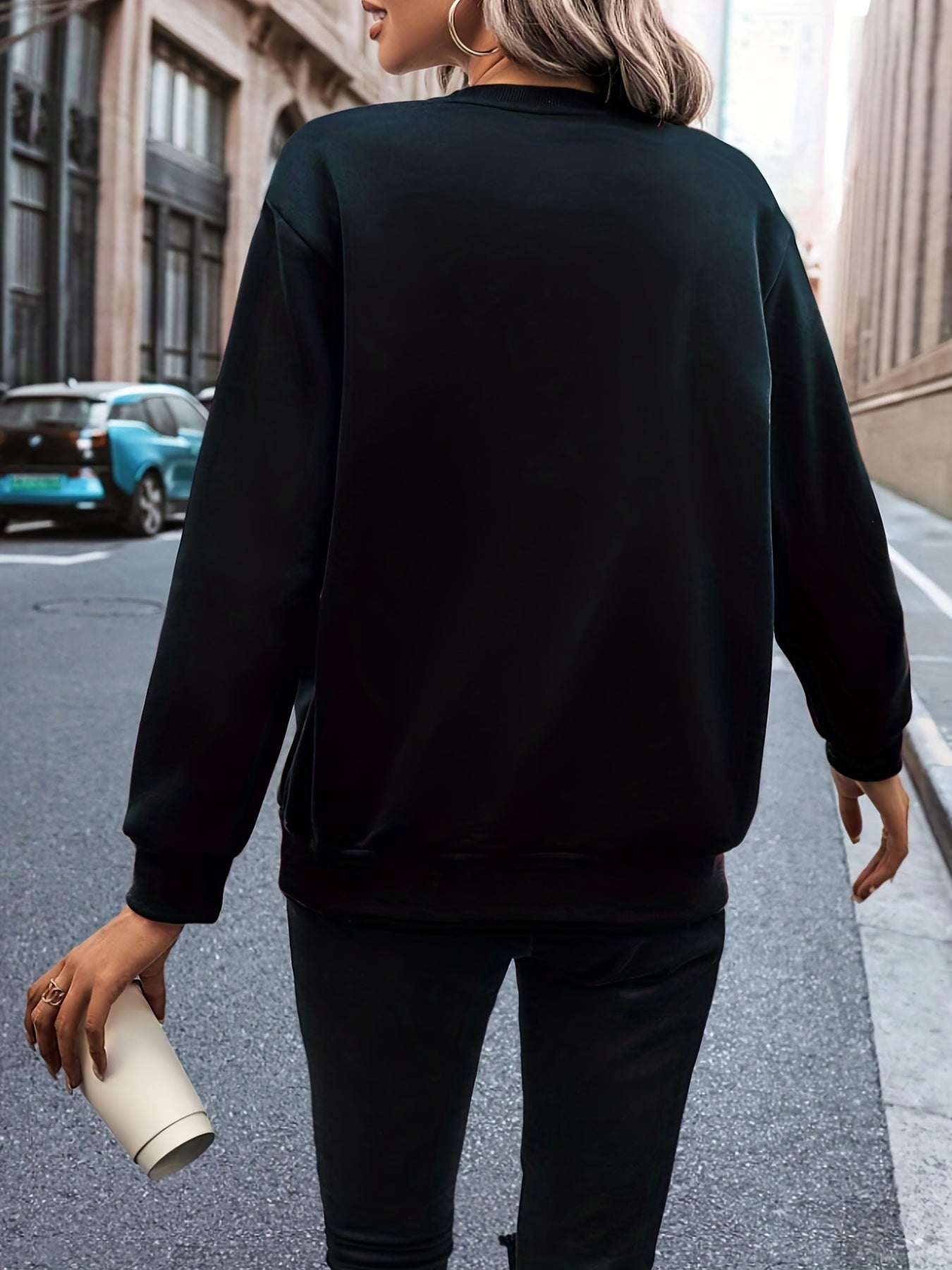 Solid Crew Neck Sweatshirt, Casual Long Sleeve Sweatshirt For Spring & Fall, Women's Clothing