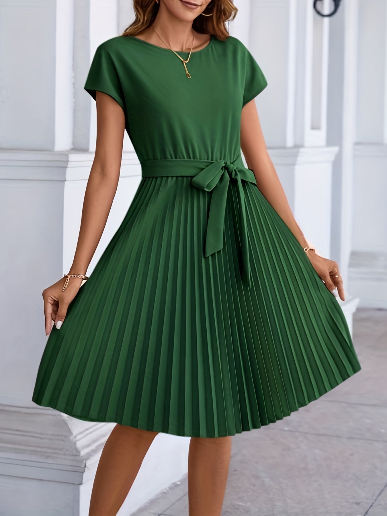 2025 gbolsos Pleated Tie Front Dress, Casual Short Sleeve Dress For Spring & Summer, Women's Clothing