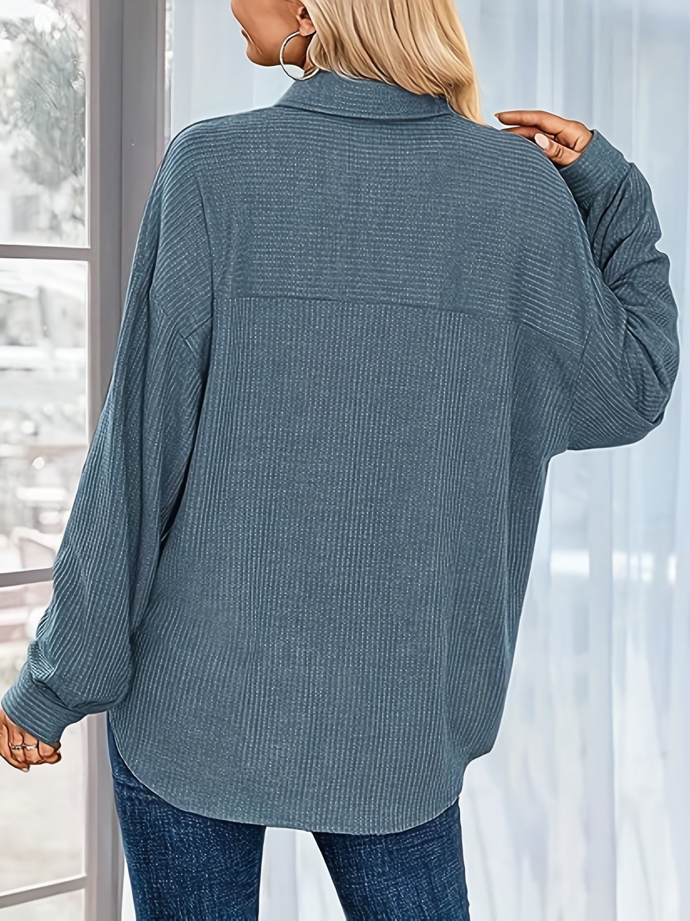 gbolsos Solid Polo Collar Button Shirt, Casual Long Sleeve Shirt For Spring & Fall, Women's Clothing