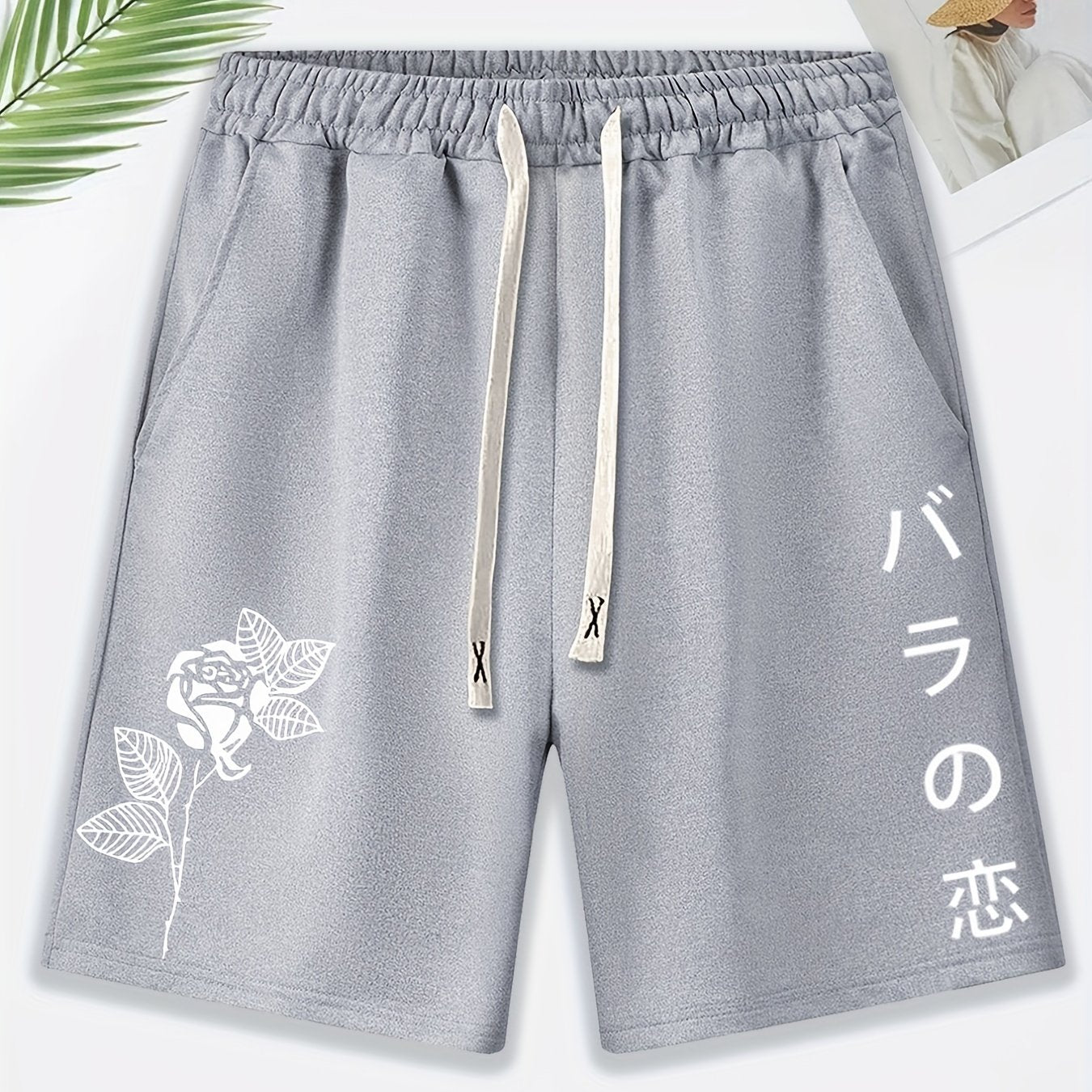 gbolsos Men's Trendy Purple Rose Graphic Drawstring Waist Shorts Athletic Gym Workout Shorts With Pocket