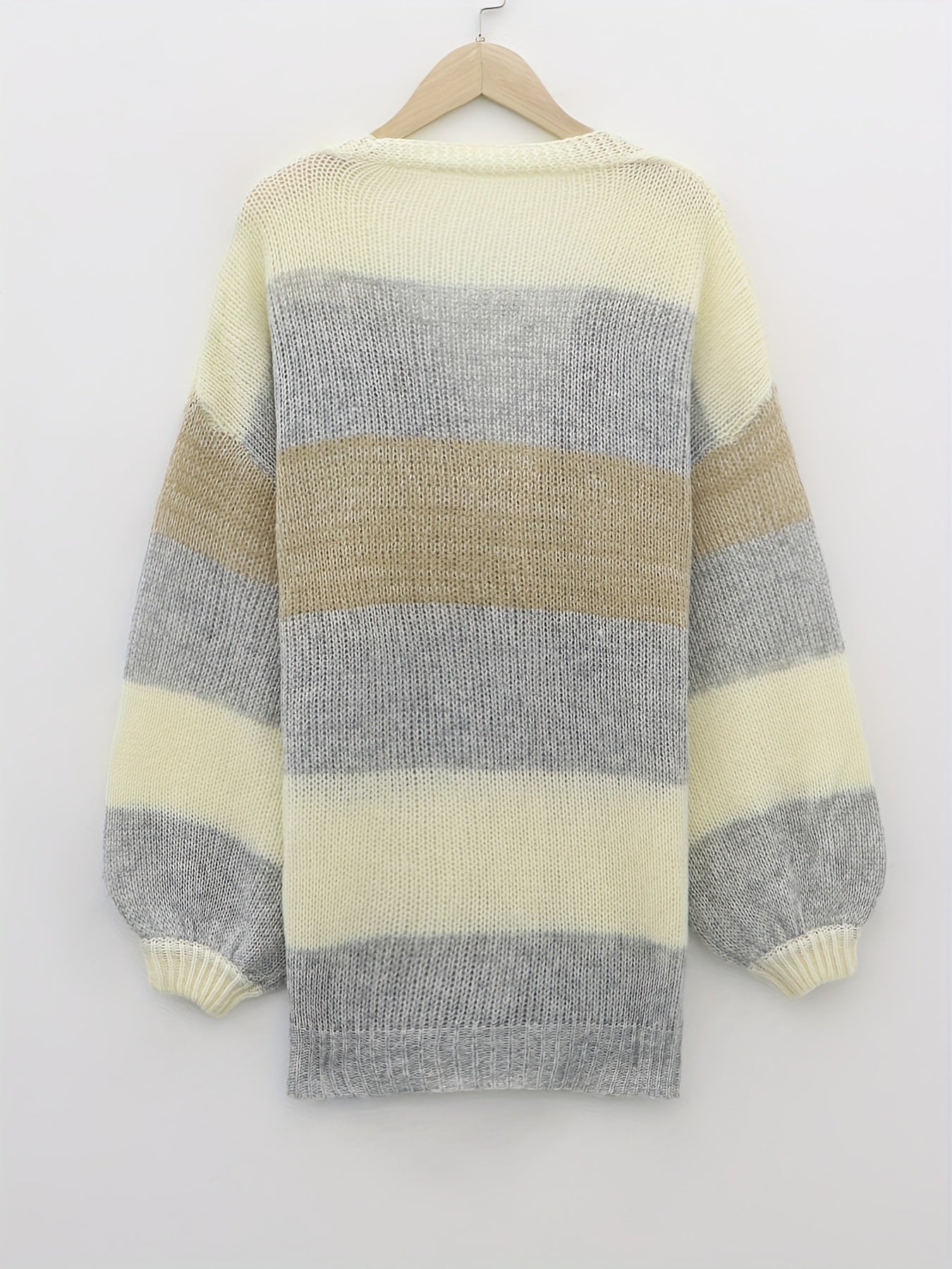 gbolsos Plus Size Casual Cardigan, Women's Plus Stripe Print Long Sleeve Open Front Sweater Cardigan