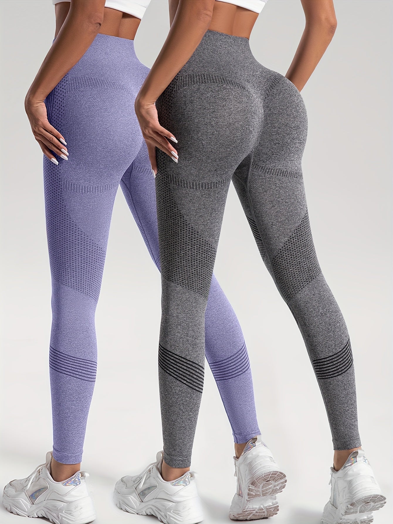 gbolsos 2pcs Solid Color High-Stretch Fitness Yoga Sports Leggings, Soft Breathable Yoga Tight Pants, Women's Activewear