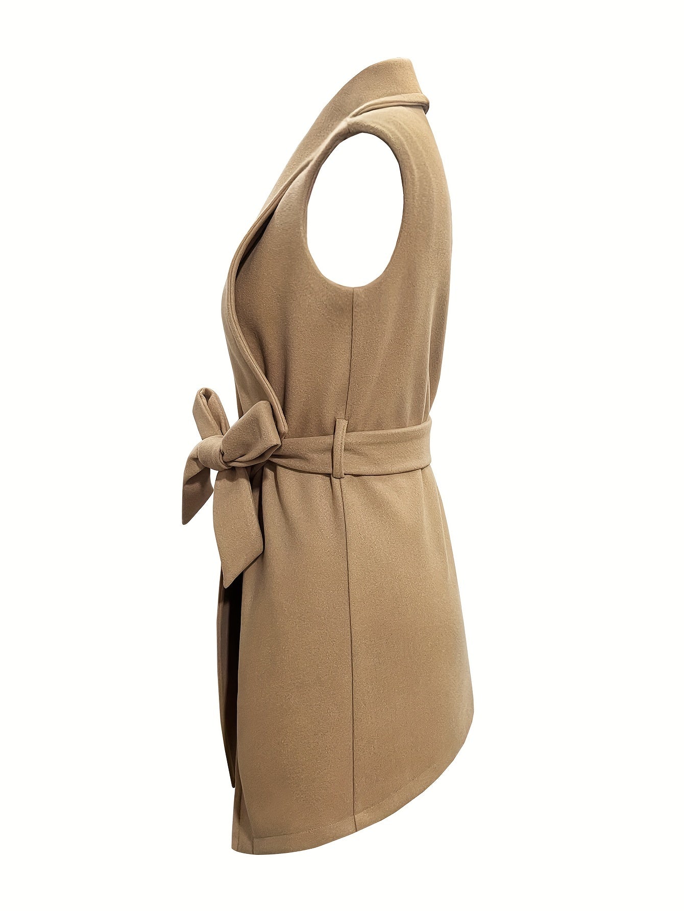 gbolsos Solid Waterfall Collar Vest, Elegant Sleeveless Bodycon Vest, Women's Clothing