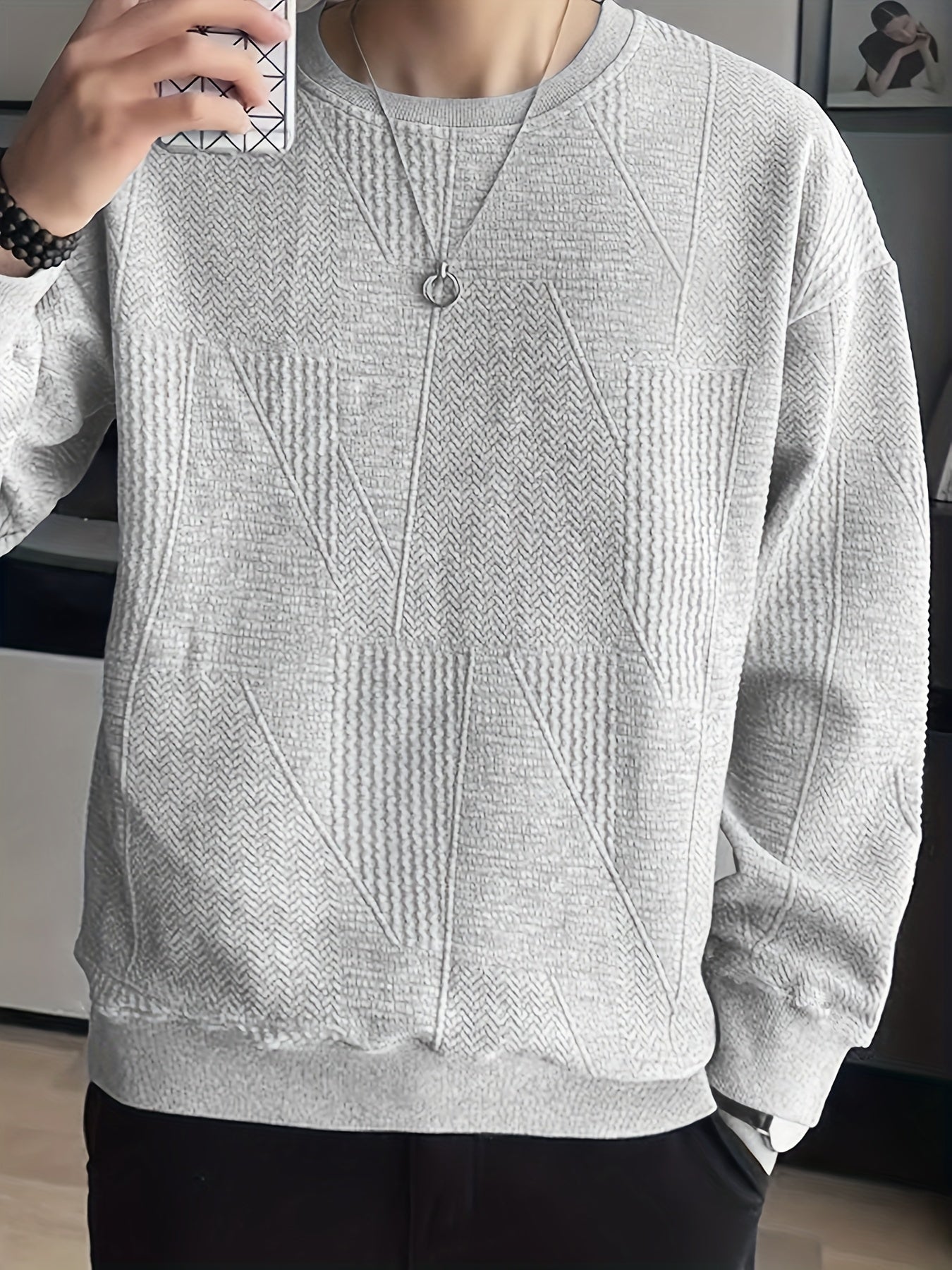 gbolsos Men's Crew Neck Long Sleeve Sweatshirt, Casual Wear, Solid Pullover, Men's Clothing For Spring Fall Winter