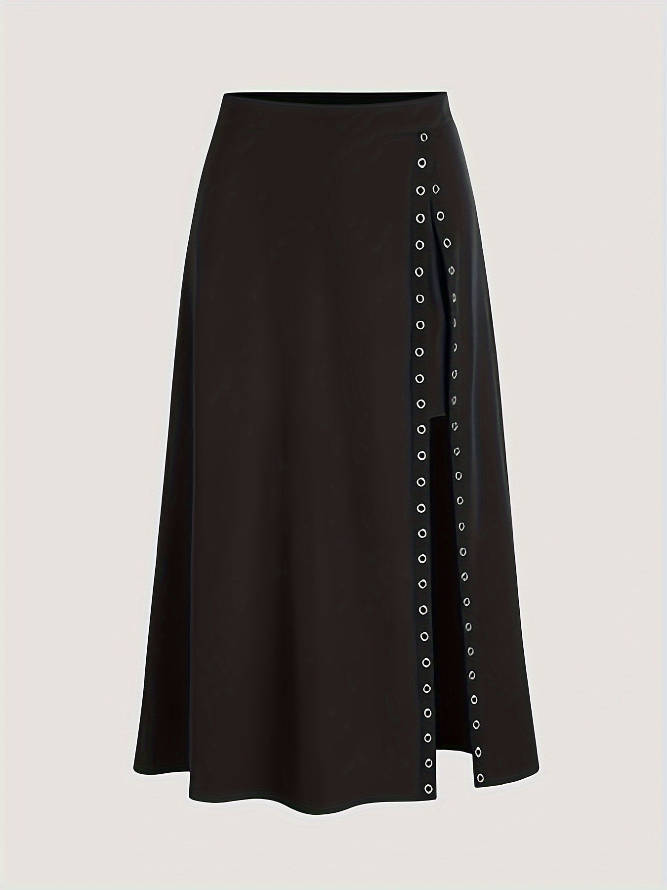 Solid Split Thigh Flared Skirt, Casual High Waist Midi Skirt, Women's Clothing
