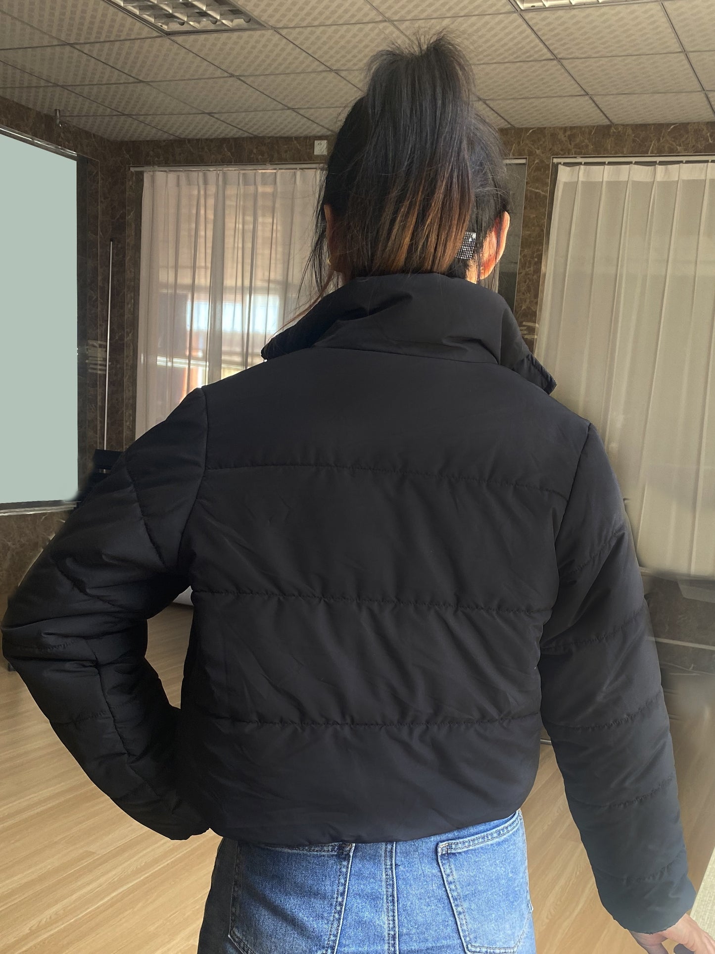 Zip Up High Neck Coat, Casual Long Sleeve Winter Warm Outerwear, Women's Clothing