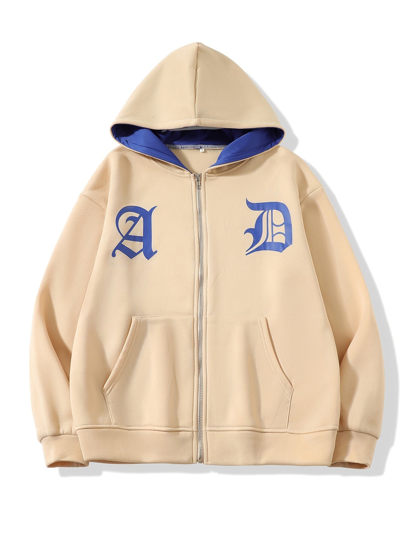 gbolsos Letter Print Pockets Zip Up Hoodie, Long Sleeve Autumn Street Casual Sweatshirt, Women's Clothing