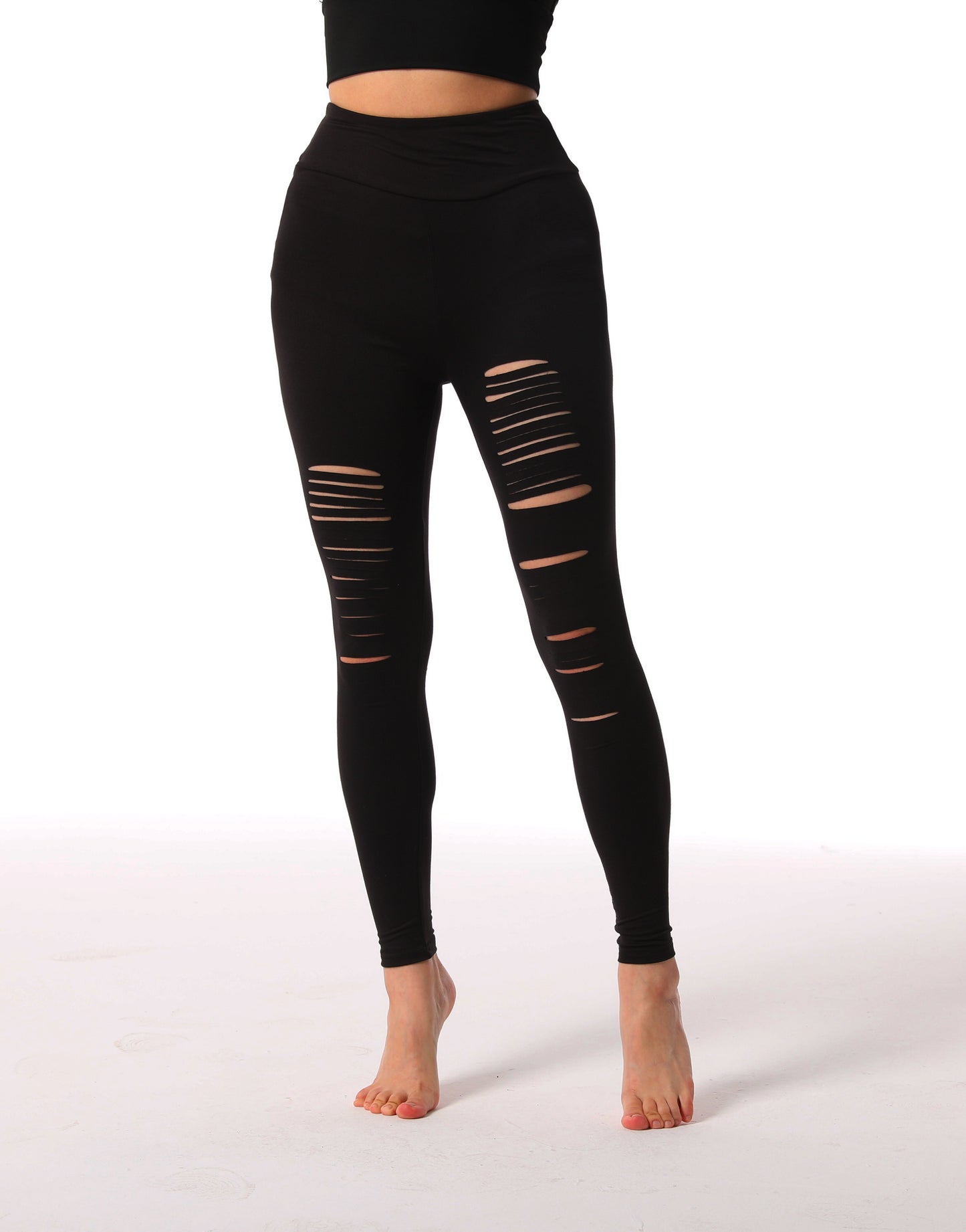 gbolsos Women's Black Skinny Ripped Yoga Pants for Sports and Fitness - Comfortable and Stylish