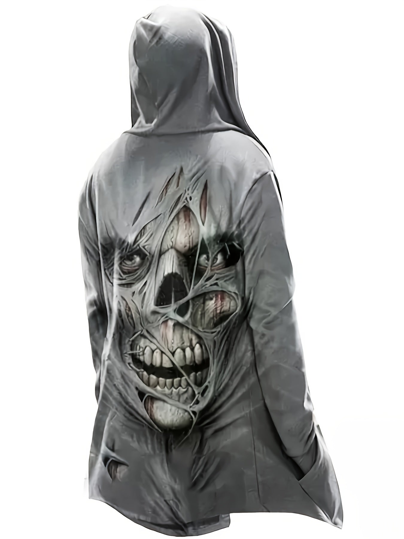 gbolsos Vintage Skull 3D Print, Plus Size Men's Fleece Hooded Jacket, Casual Thermal Jacket