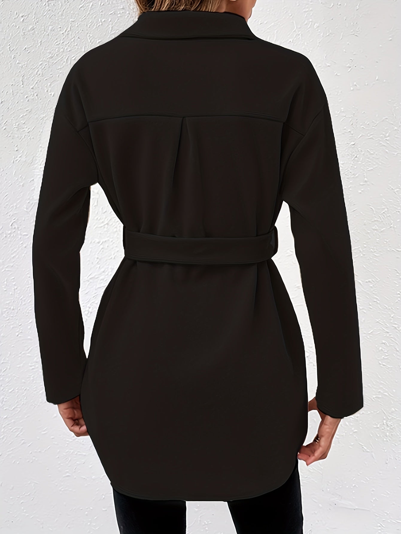Solid Button Front Coat, Elegant Collared Long Sleeve Outerwear, Women's Clothing
