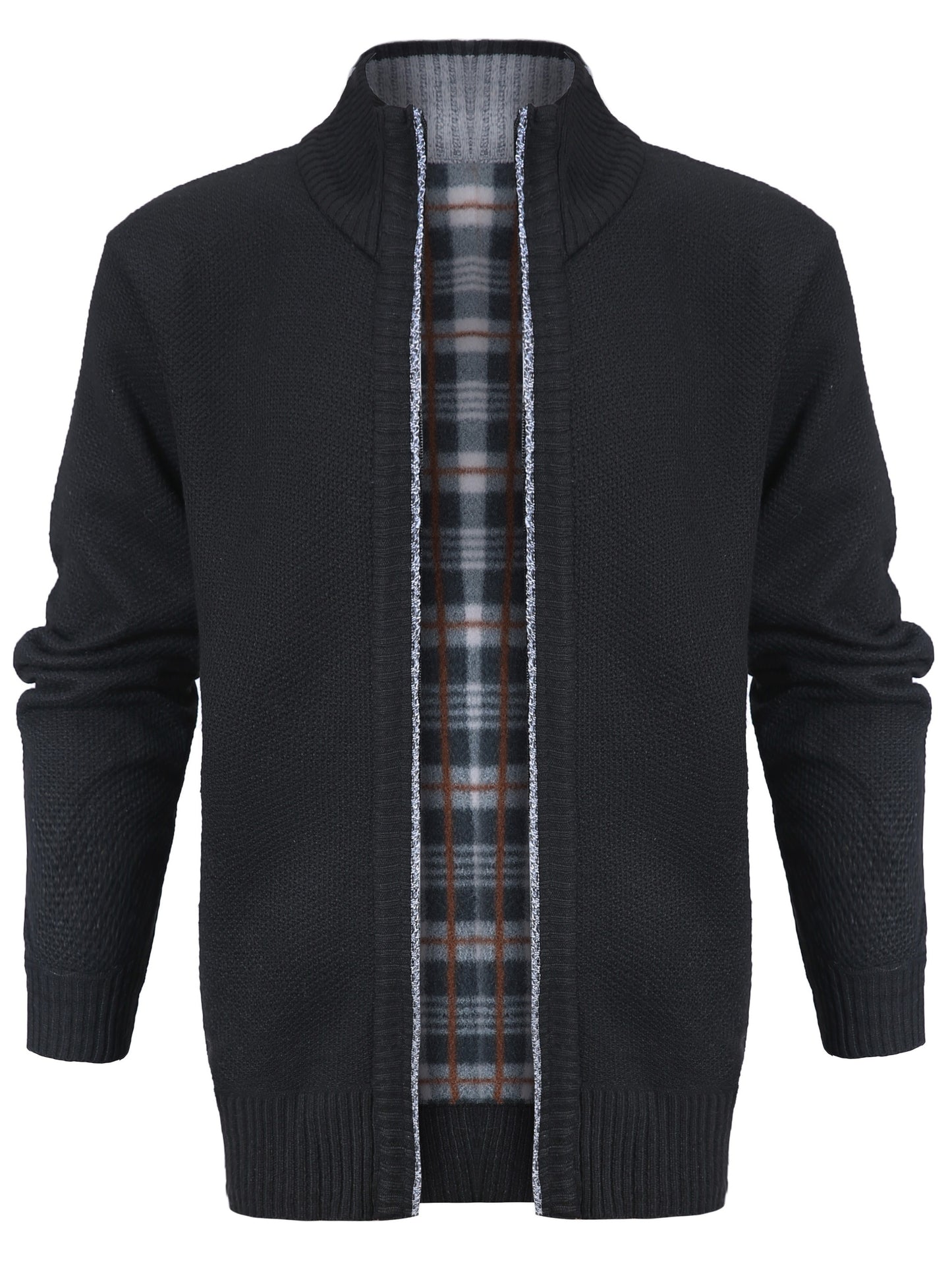 gbolsos Warm Zip Up Jacket Sweater, Men's Casual Lapel Mid Stretch Slant Pocket Solid Color Cardigan For Fall Winter
