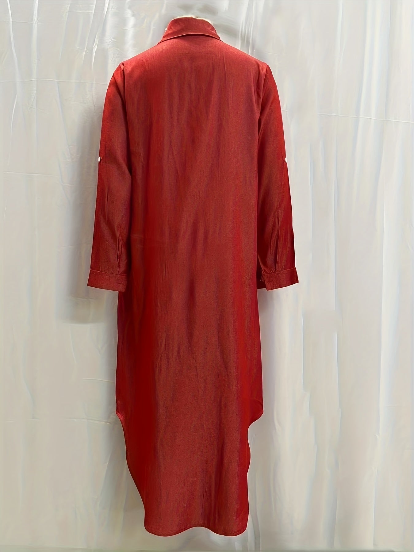 gbolsos Solid Button Front Shirt Dress, Casual Hem Arc Maxi Dress, Women's Clothing