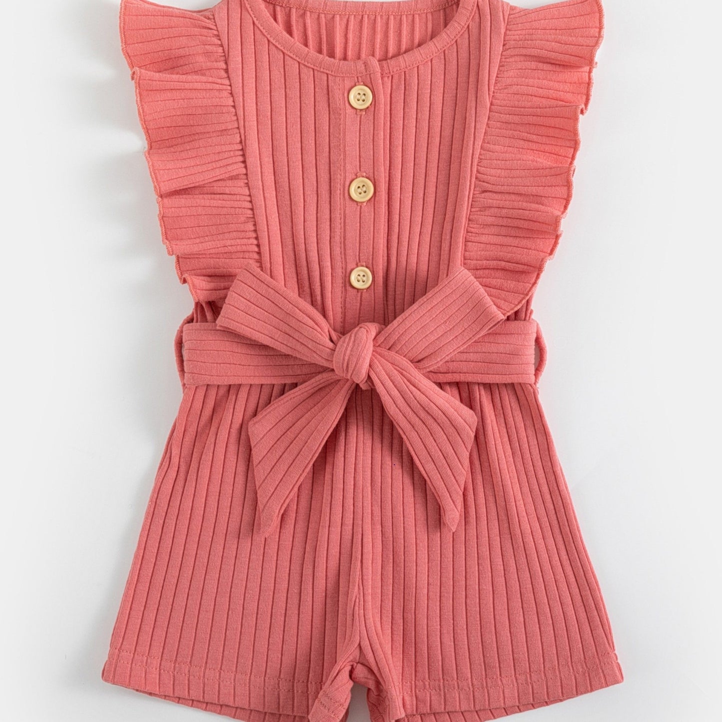 gbolsos Toddler Summer Ruffle Trim Button Bodysuit With Belt, Baby's Comfy Casual Clothes