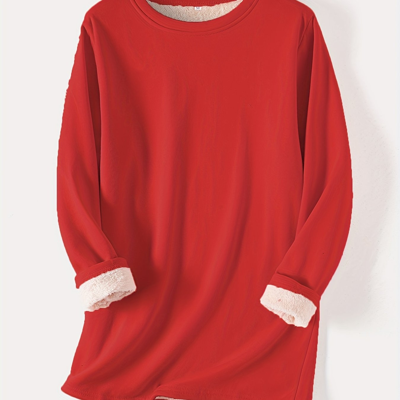 gbolsos Solid Crew Neck Thermal Sweatshirt, Casual Long Sleeve Simple Sweatshirt For Fall & Winter, Women's Clothing