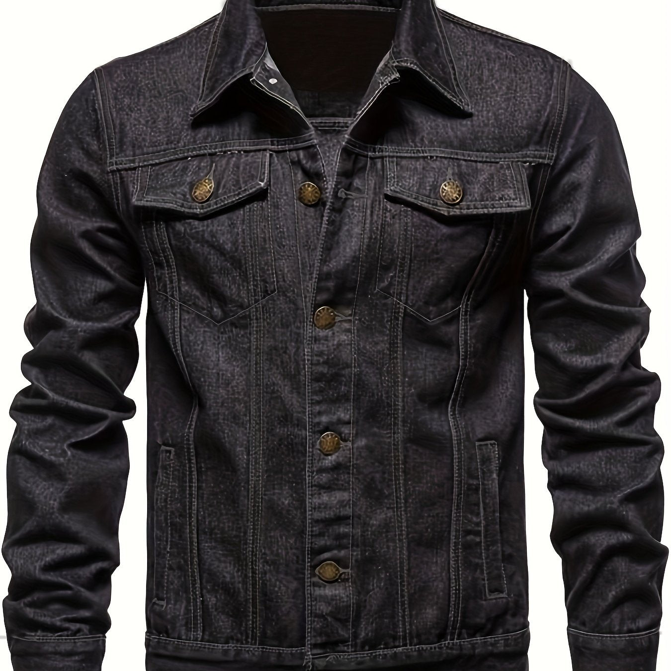 gbolsos Men's Chic Denim Jacket, Street Style Lapel Button Up Multi Pocket Jacket Coat