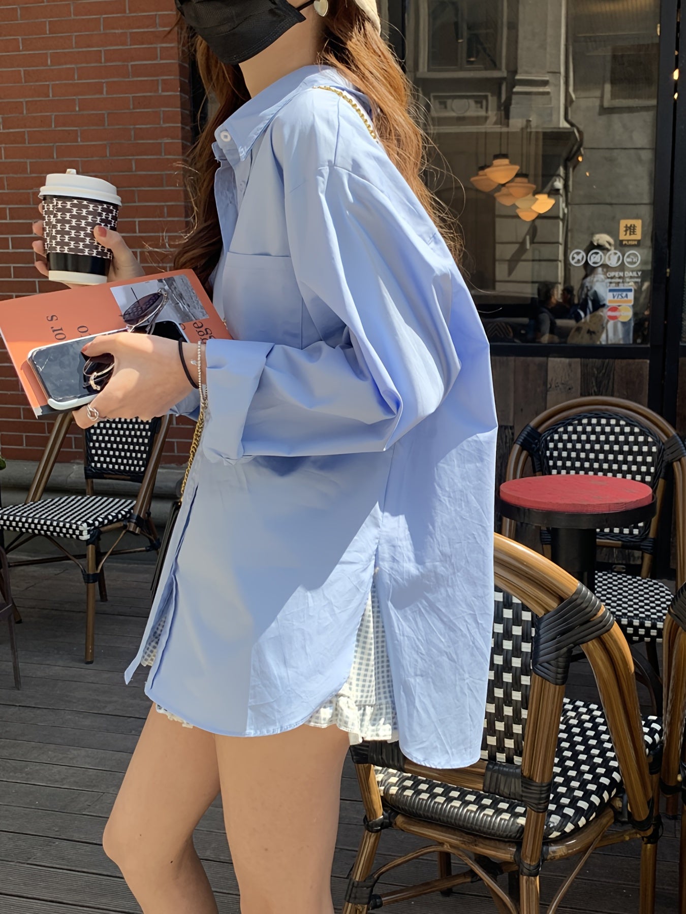 Loose Basic Solid Blouse, Stylish Lapel Long Sleeve Blouse, Casual Blouse For Spring & Fall, Women's Clothing