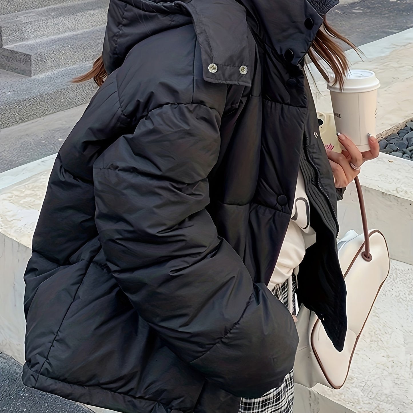 Zip Up Hooded Warm Coat, Casual Solid Long Sleeve Winter Outerwear, Women's Clothing