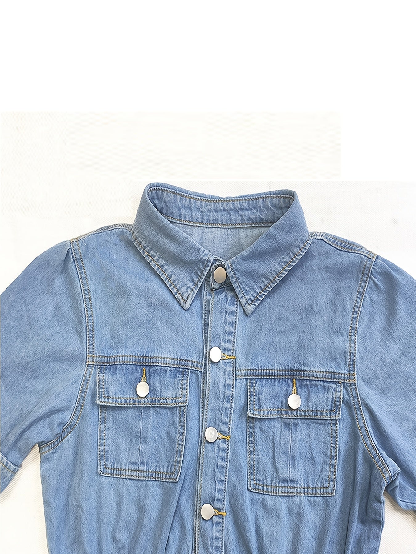 A-Line Flap Pockets Denim Dress, Rolled Sleeve Button Up V Neck Dress, Casual Lapel Denim Long Dress, Women's Denim Dress & Clothing